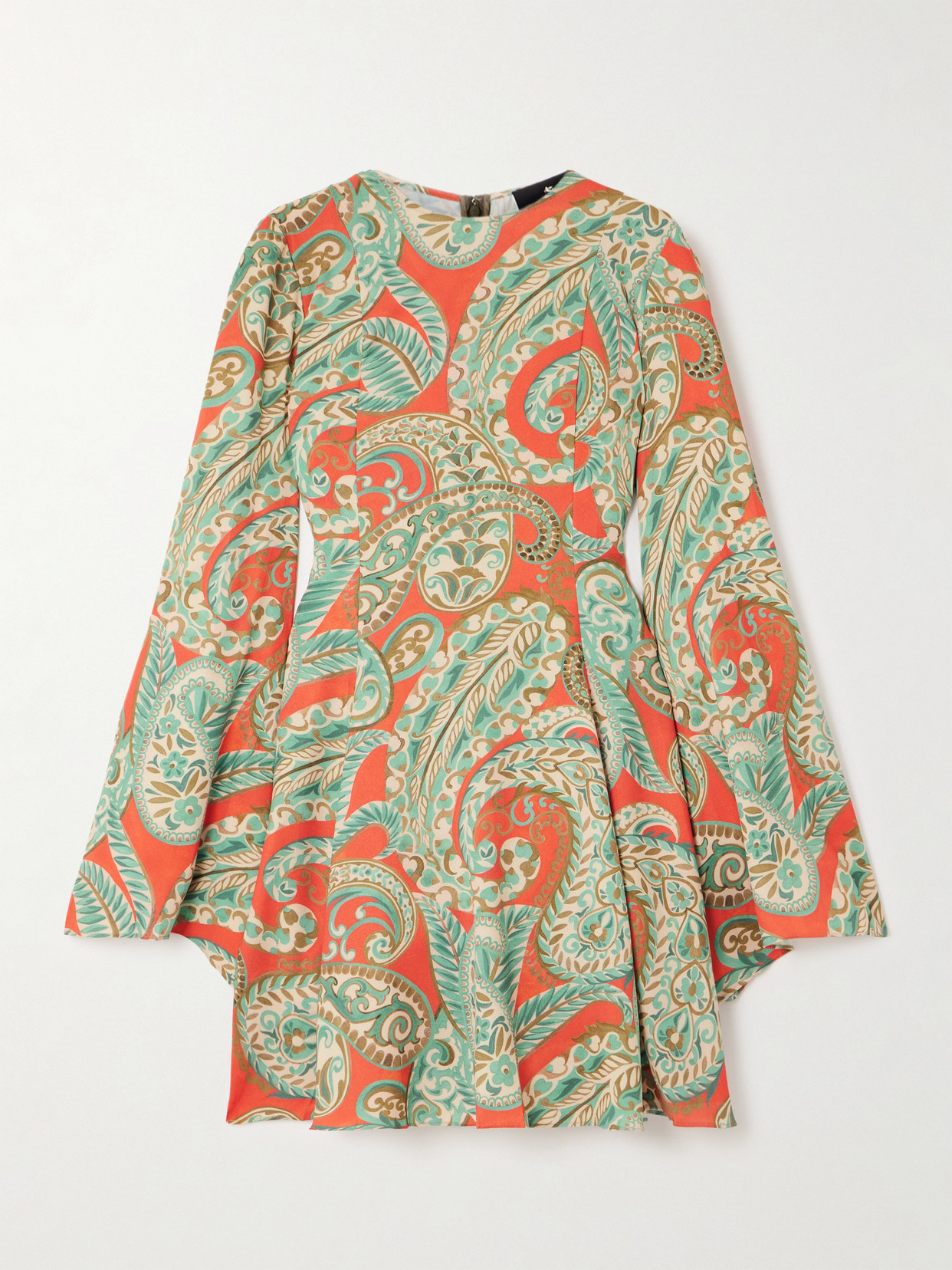 Etro Pleated Paisley-print Crepe Mini Dress In Orange