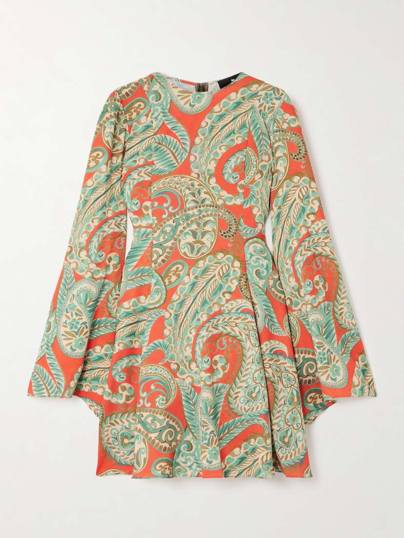 Etro Pleated Paisley-print Crepe Mini Dress