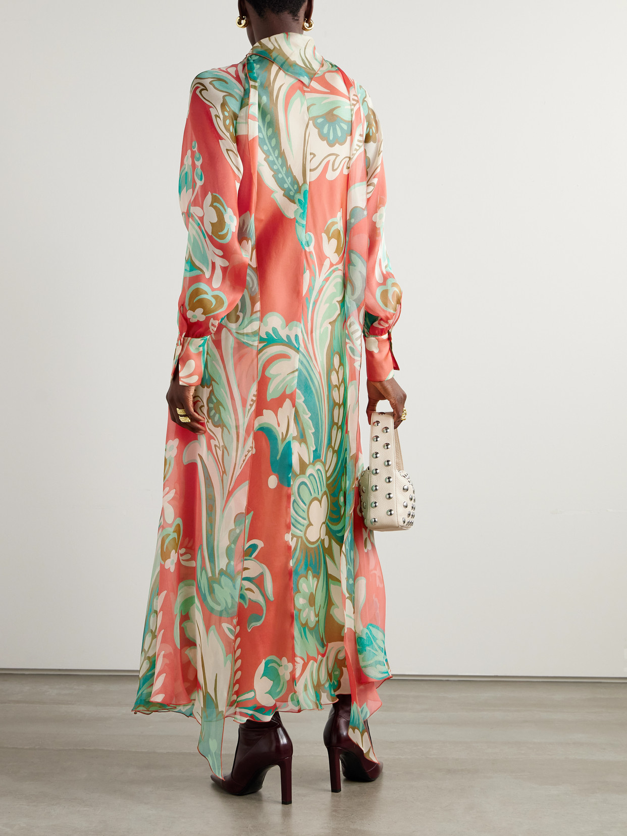 Etro Draped Floral-print Silk-chiffon Maxi Dress In Multi