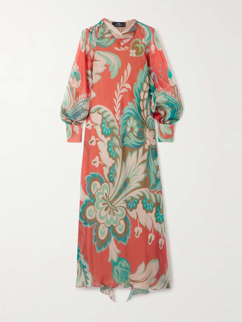 Etro Draped Floral-print Silk-chiffon Maxi Dress