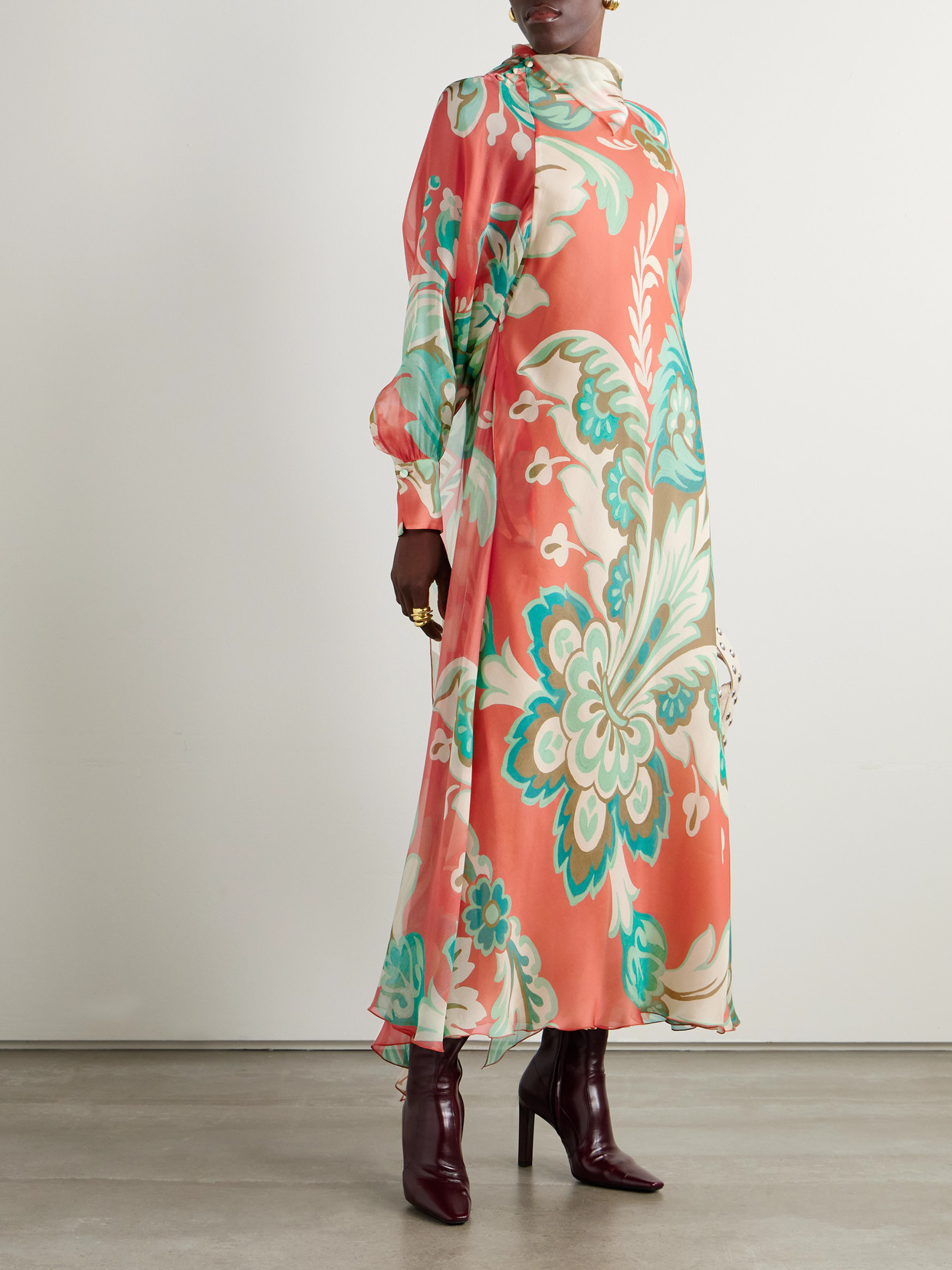 Etro Draped Floral-print Silk-chiffon Maxi Dress In Multi