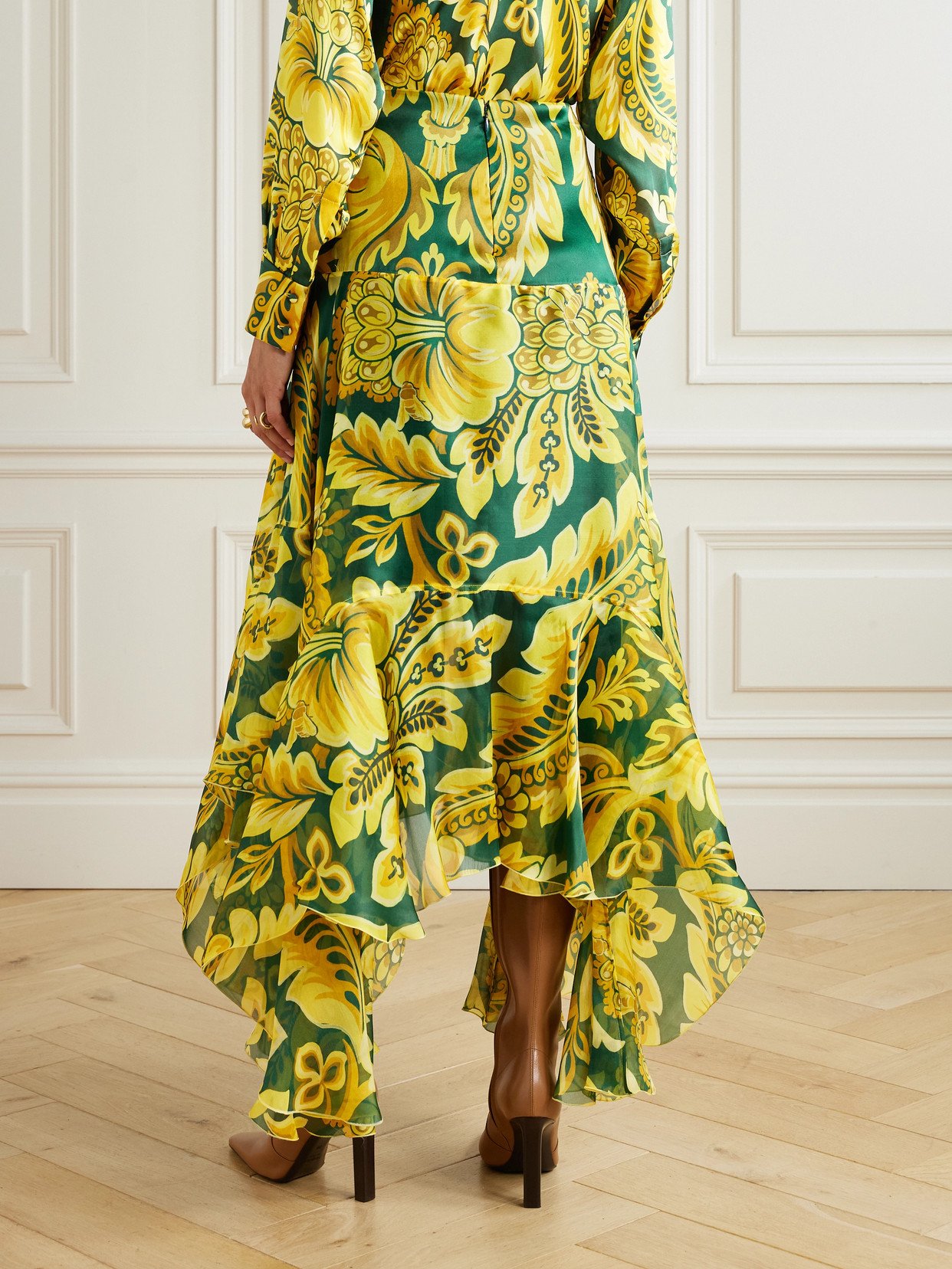 Asymmetric Ruffled Printed Silk Skirt