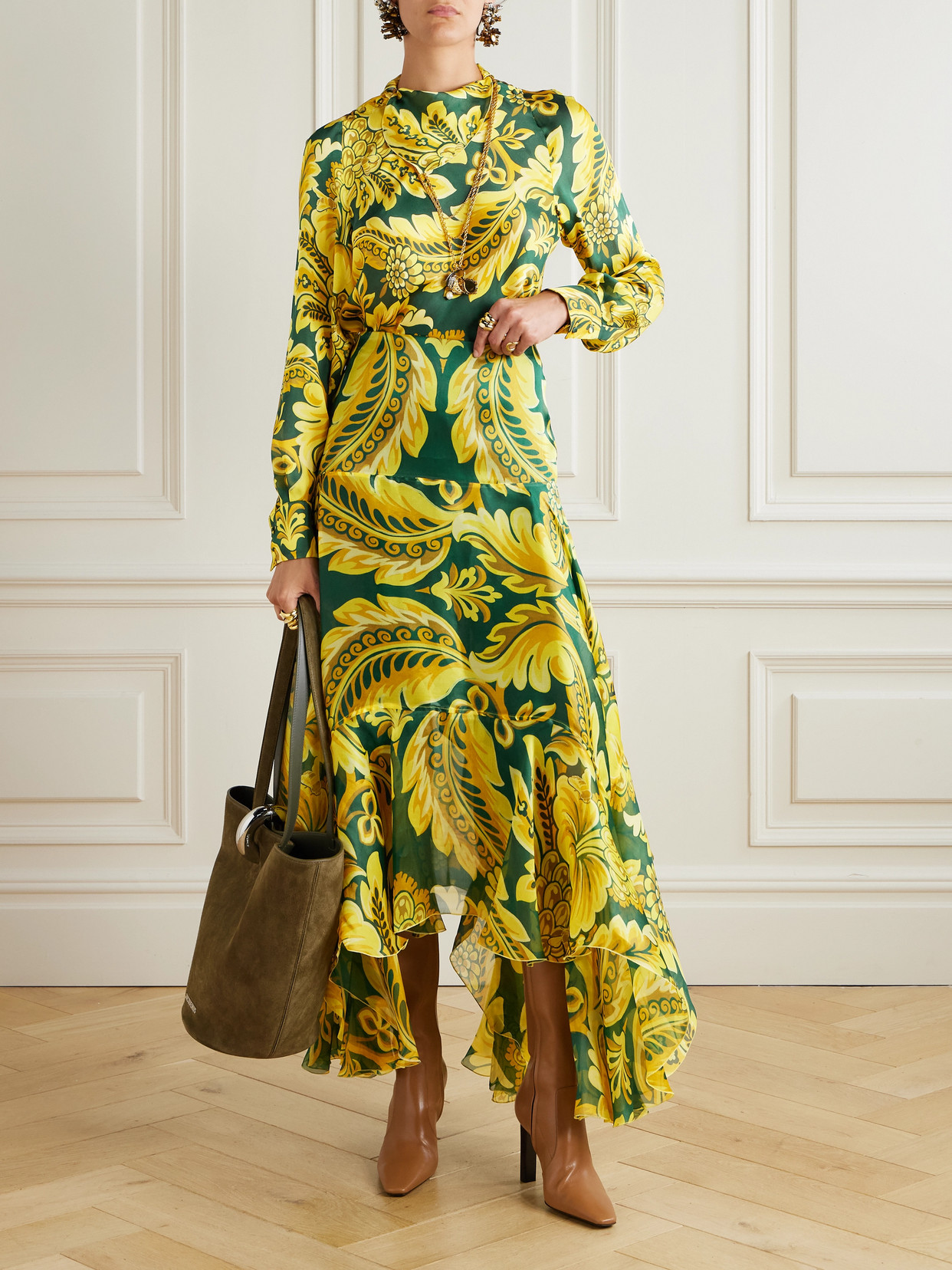 Asymmetric Ruffled Printed Silk Skirt
