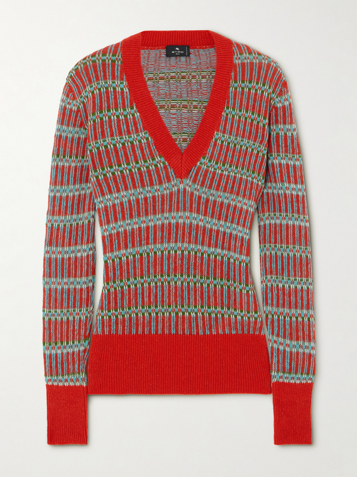 Etro V Neck Knitewear With Stripe Knitwear Multicolor In Red
