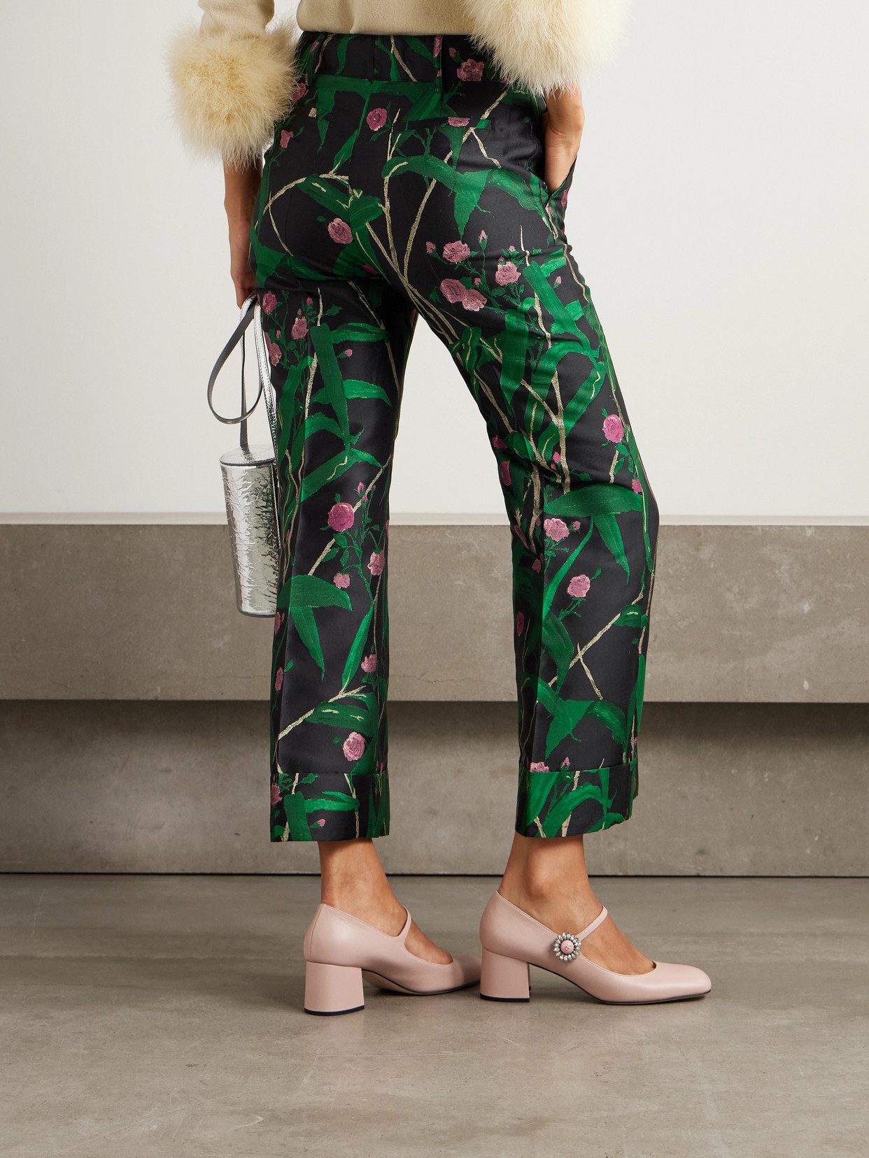 La Doublej Hendrix Cropped Floral-jacquard Crepe Wide-leg Pants In Multi