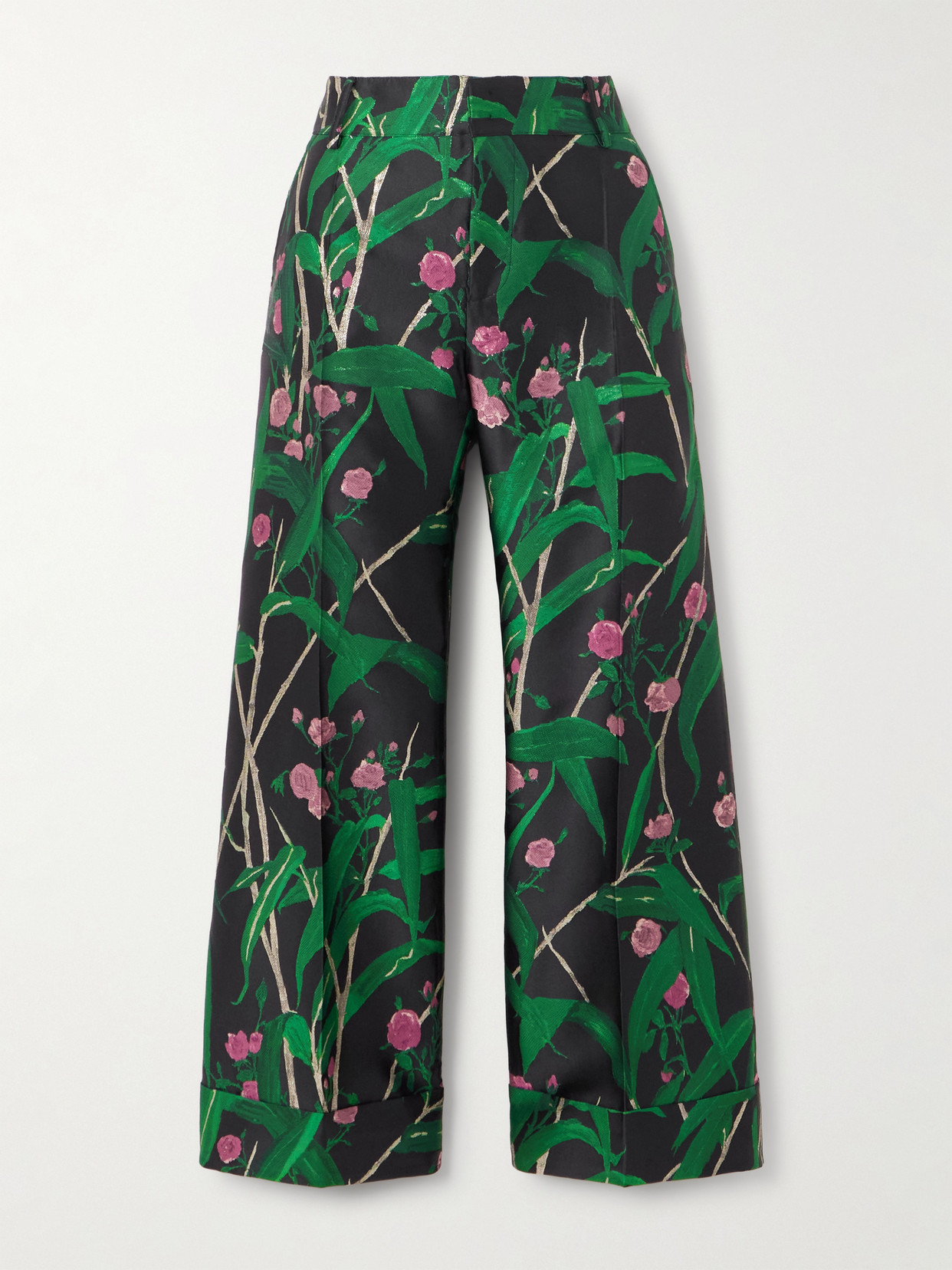 La Doublej Hendrix Cropped Floral-jacquard Crepe Wide-leg Pants In Multi