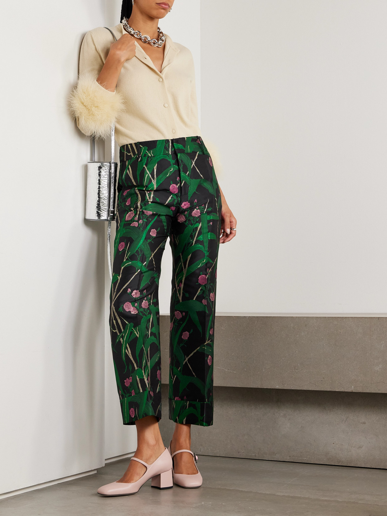 La Doublej Hendrix Cropped Floral-jacquard Crepe Wide-leg Pants In Multi