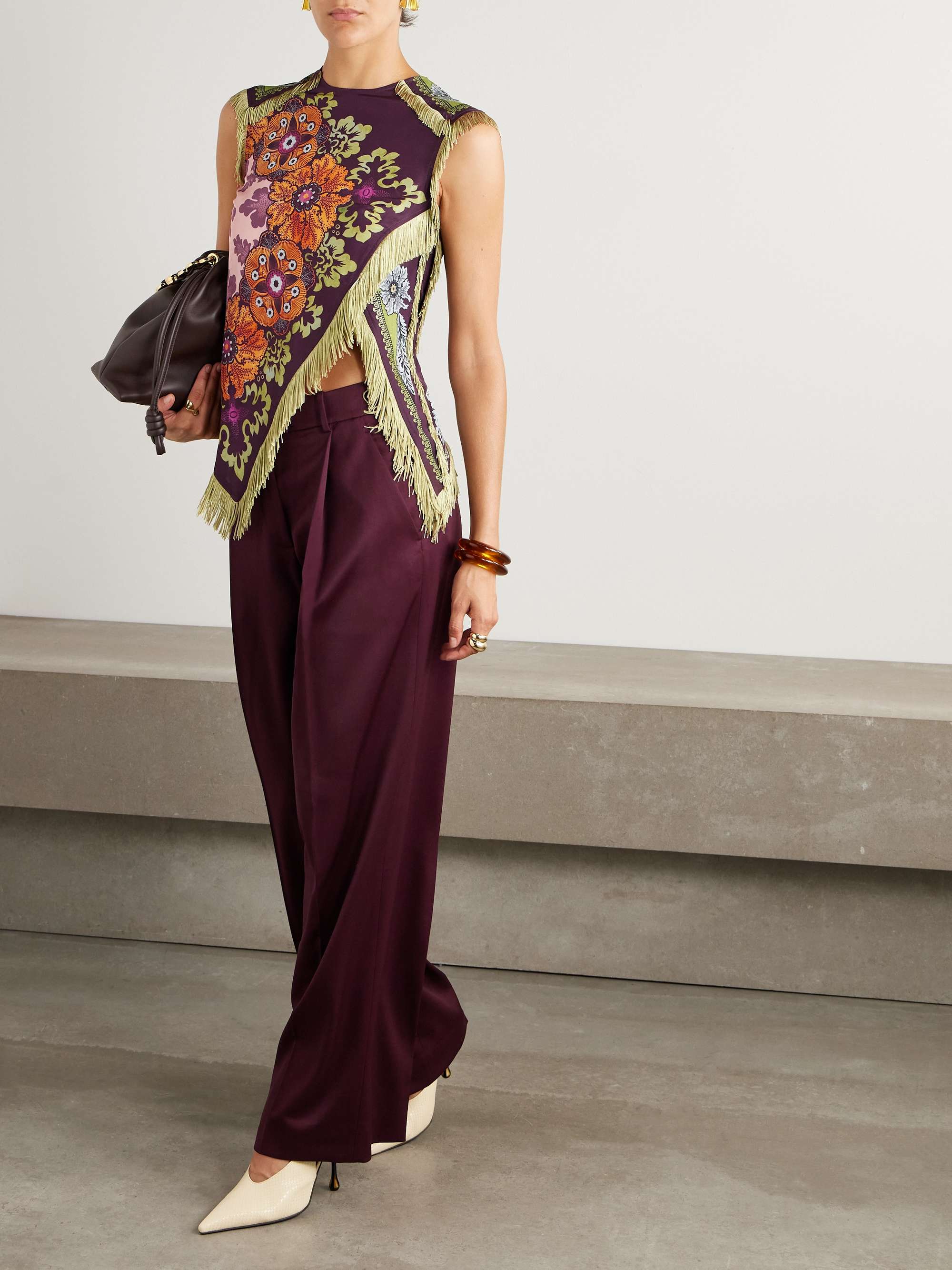 LA DOUBLEJ Fringed printed silk-twill top | NET-A-PORTER