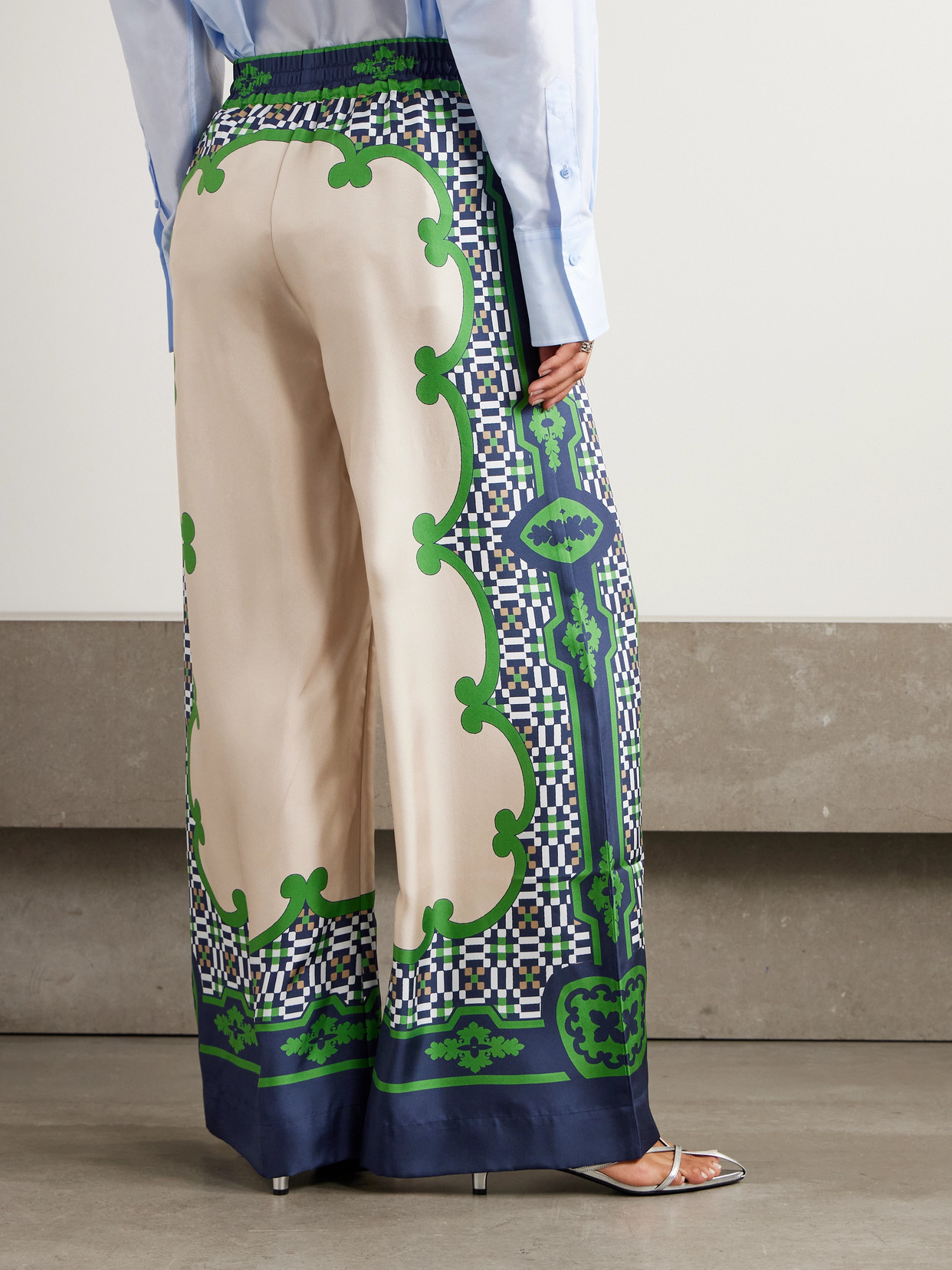 La Doublej Icon Printed Silk-twill Wide-leg Pants In Neutral