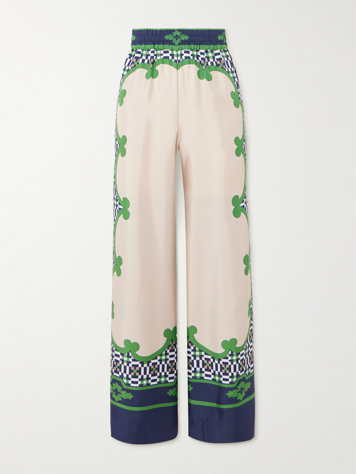La Doublej Icon Printed Silk-twill Wide-leg Pants In Neutral