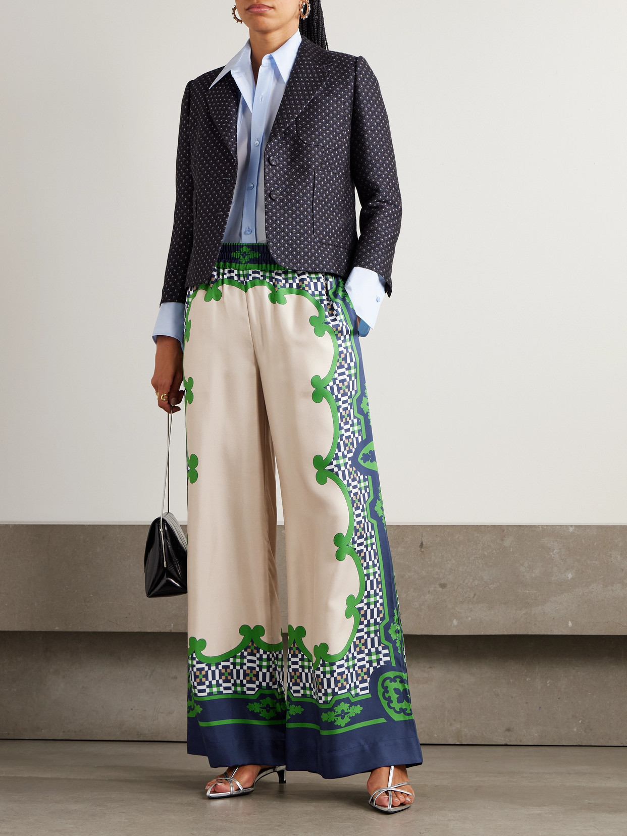 La Doublej Icon Printed Silk-twill Wide-leg Pants In Neutral