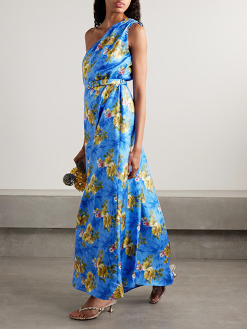 La DoubleJ Roy one-shoulder belted floral-print silk-twill maxi dress