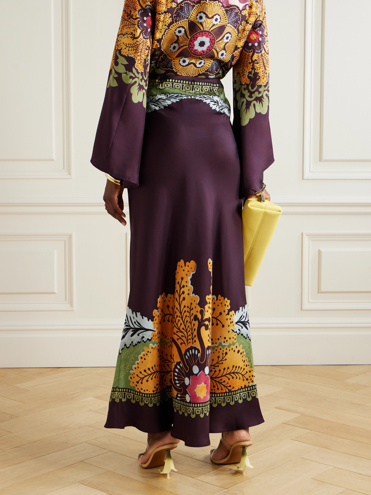 La Doublej Printed Silk-twill Maxi Skirt In Purple