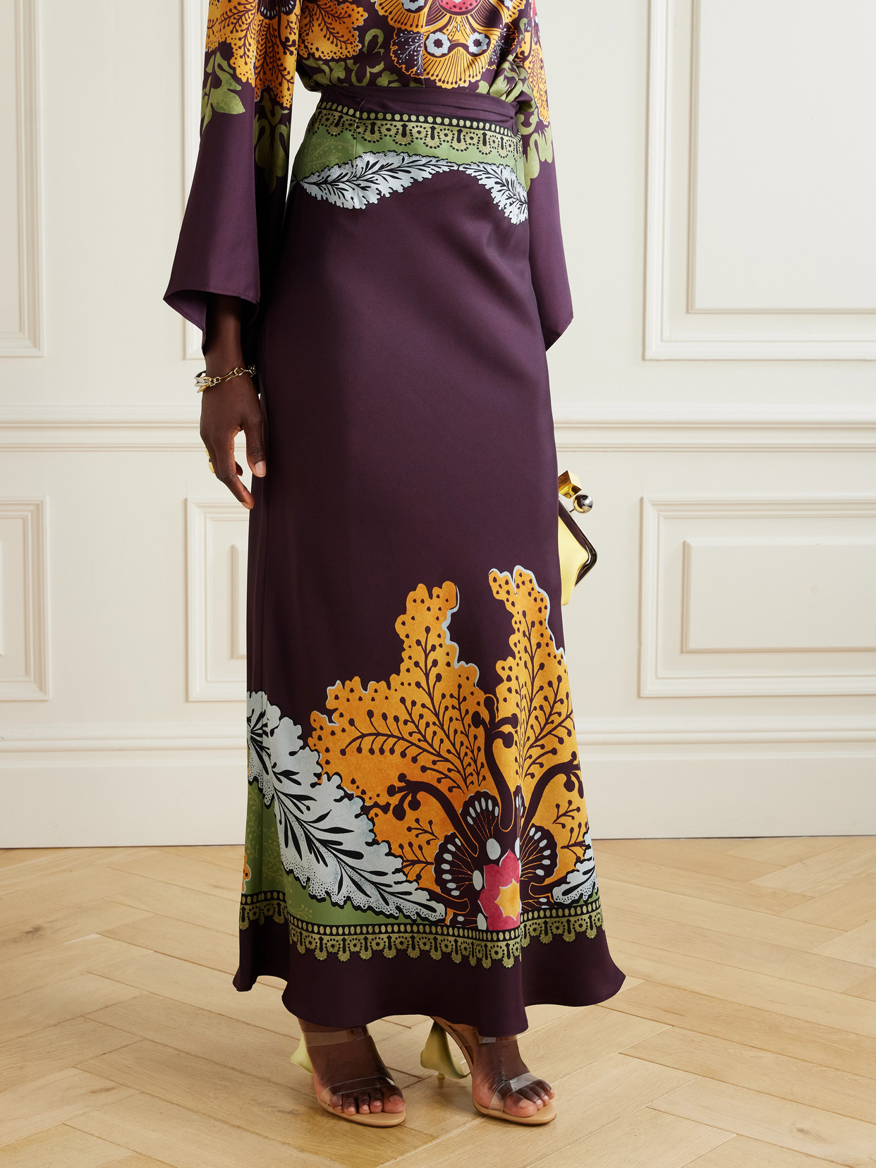 La Doublej Printed Silk-twill Maxi Skirt In Purple
