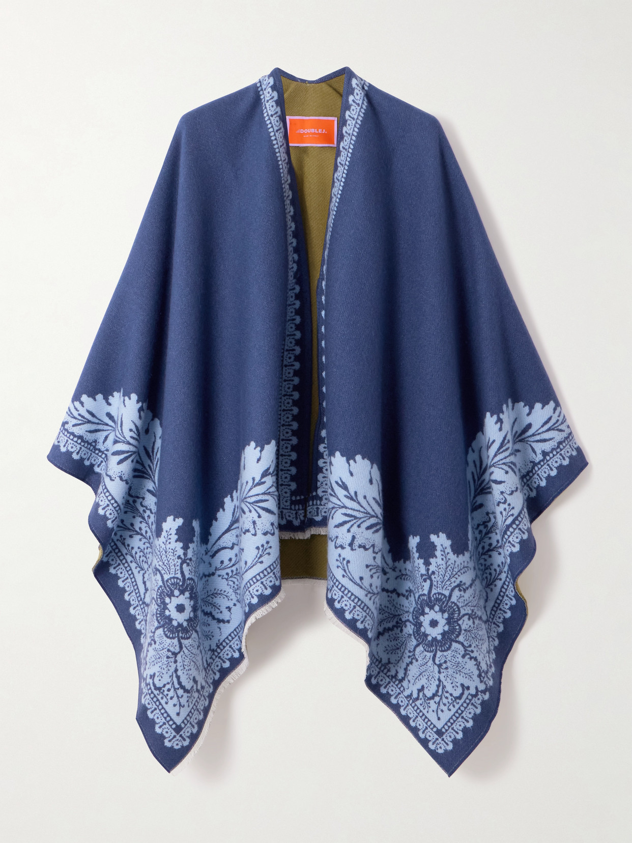 La Doublej Wool And Silk-blend Jacquard Wrap In Blue