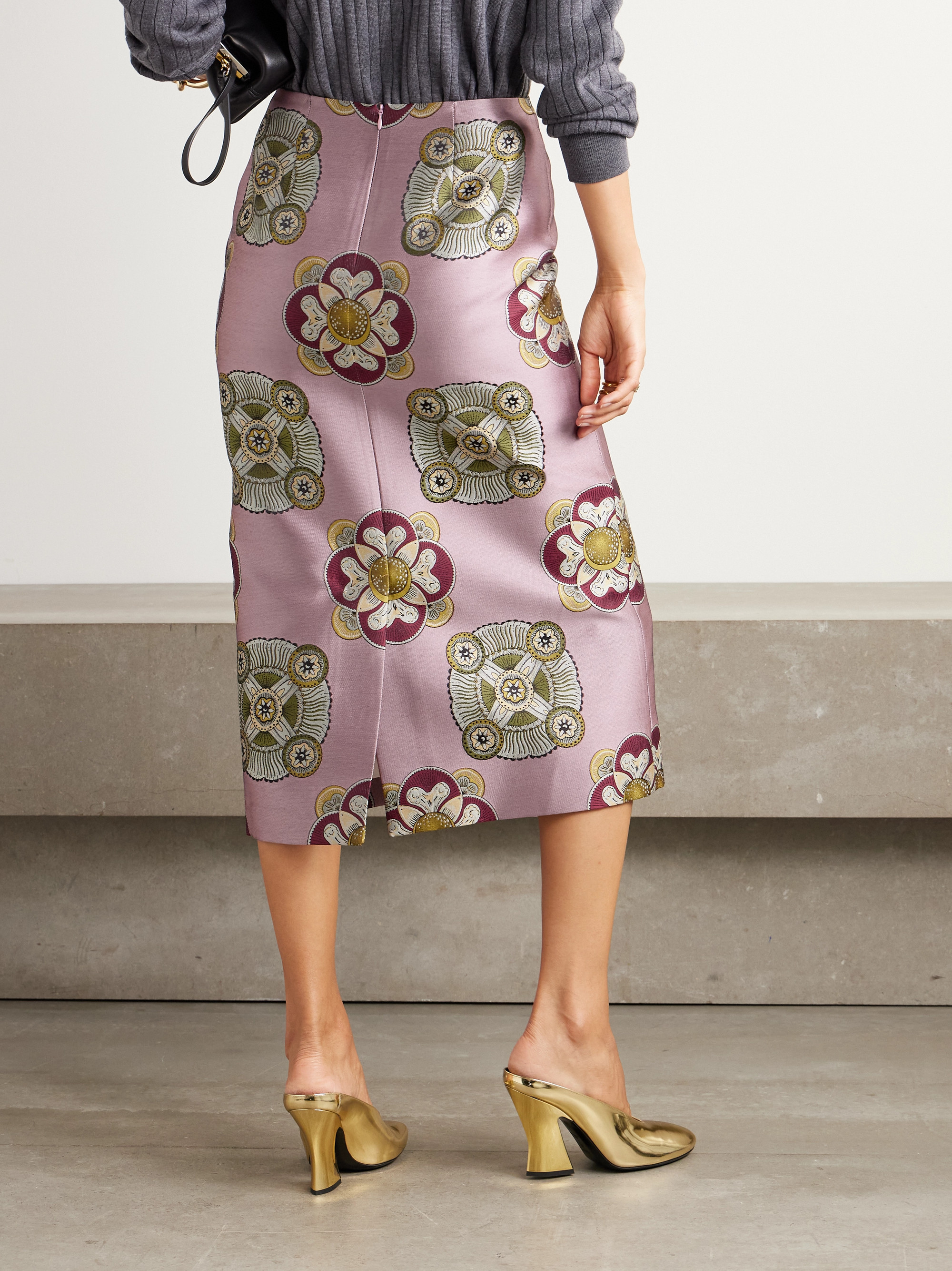La DoubleJ Satin-jacquard midi skirt thumbnail
