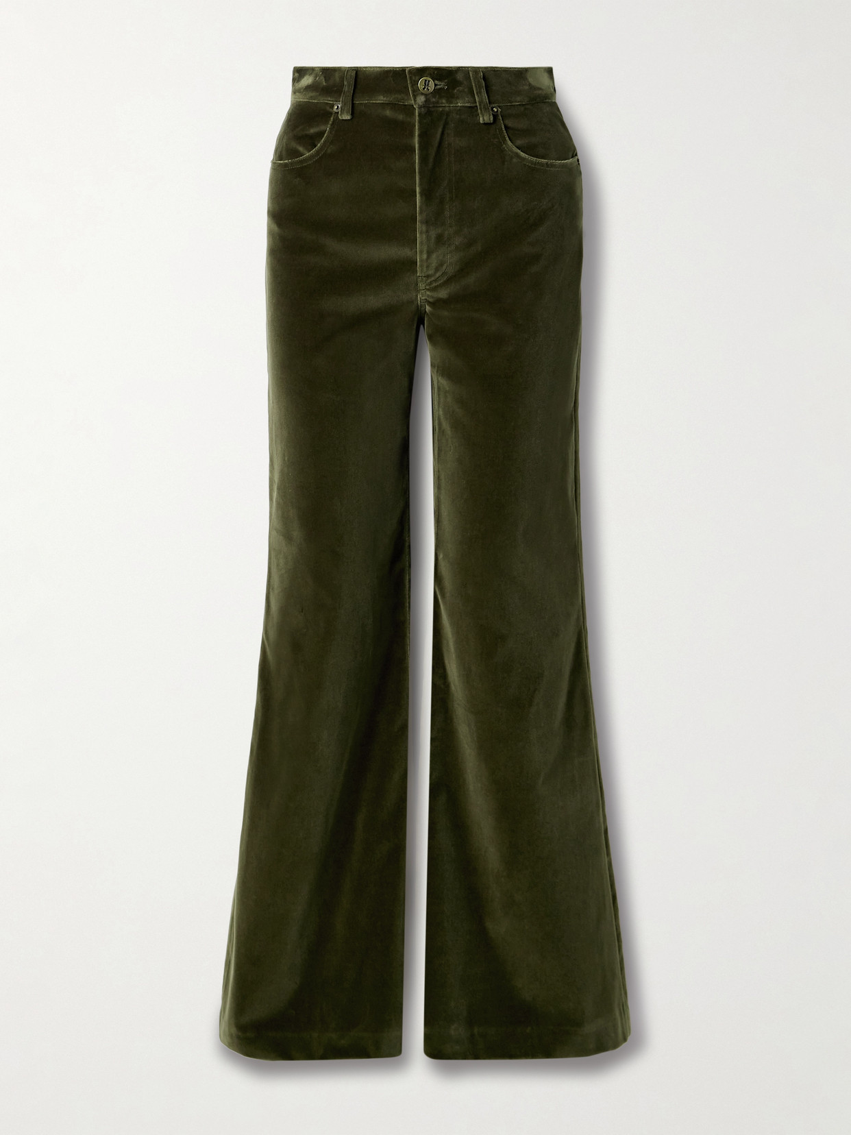 La Doublej Cotton-velvet Flared Pants In Green