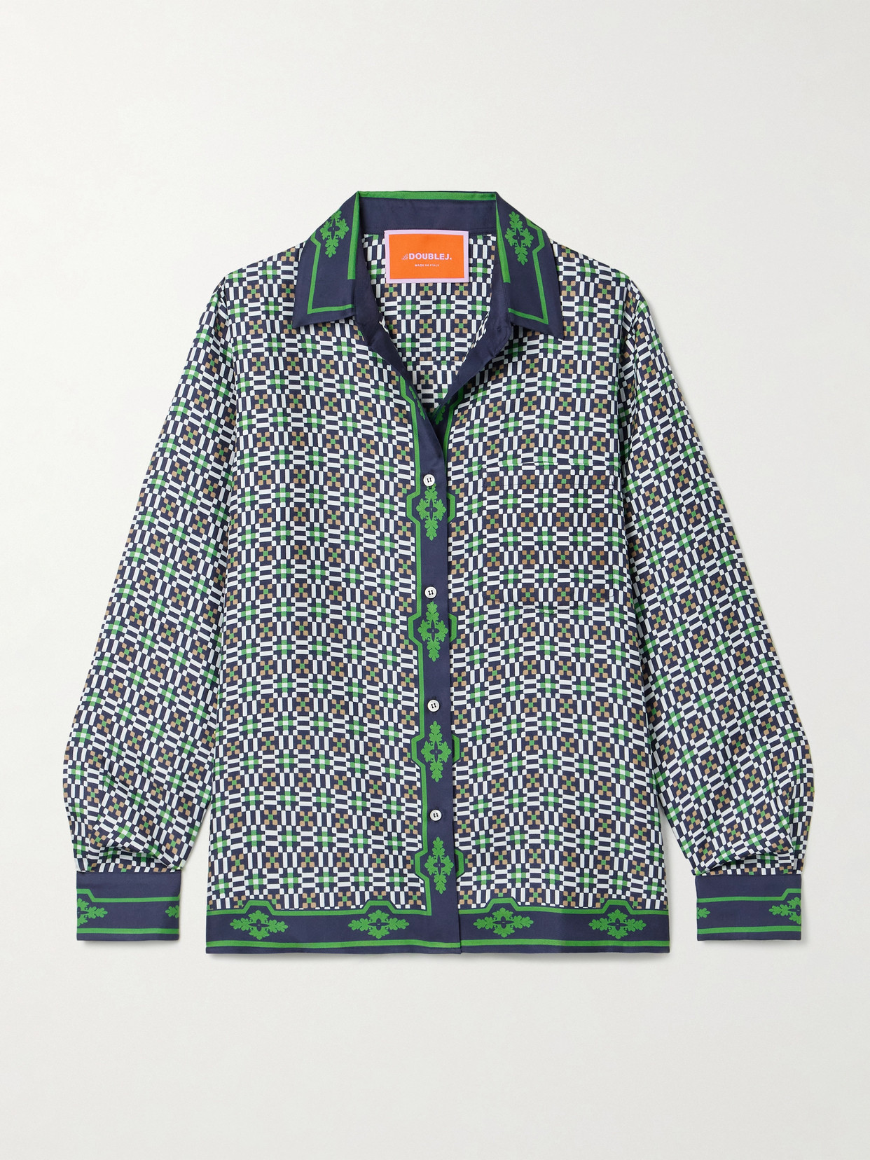 La Doublej Icon Boy Printed Silk-twill Shirt In Green