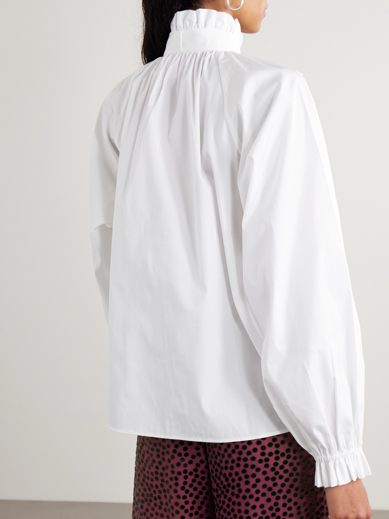 La Doublej Icon Cerere Tie-detailed Ruffled Cotton-poplin Blouse In White