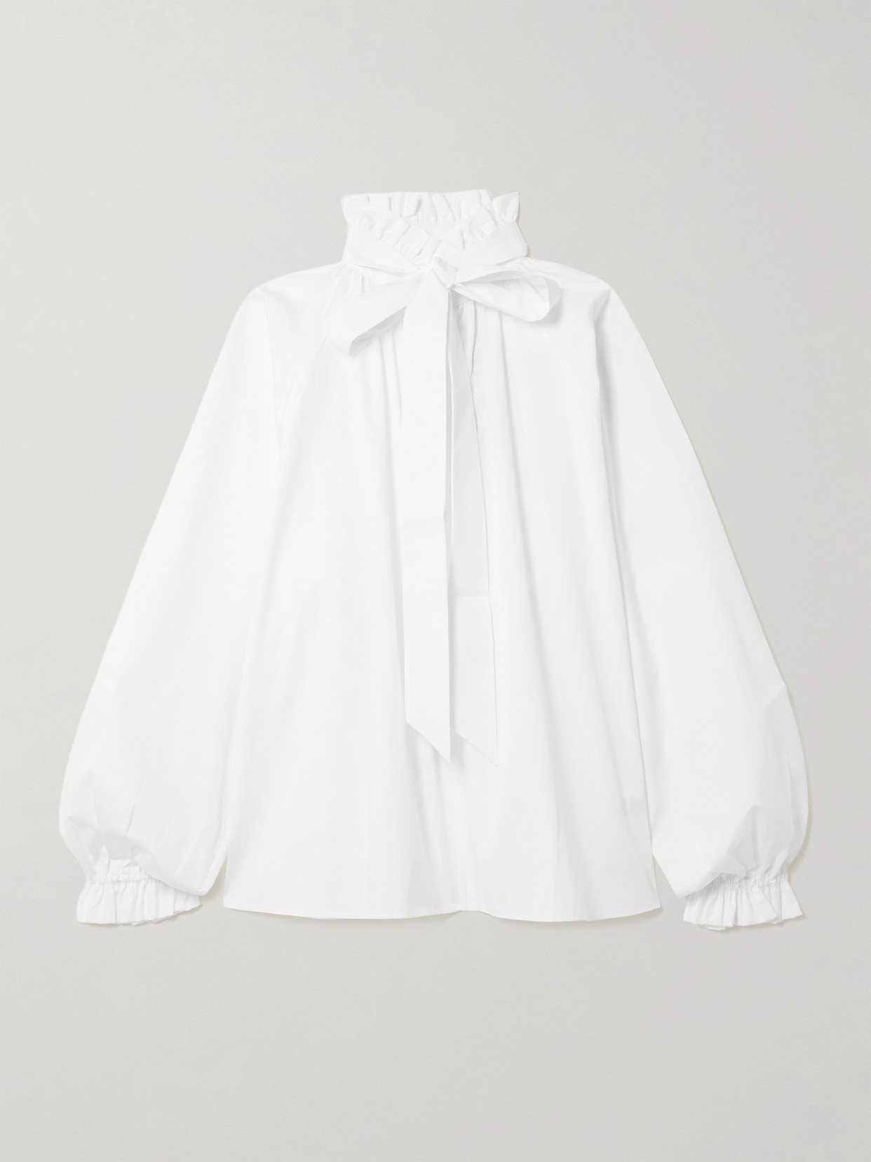 La Doublej Icon Cerere Tie-detailed Ruffled Cotton-poplin Blouse In White