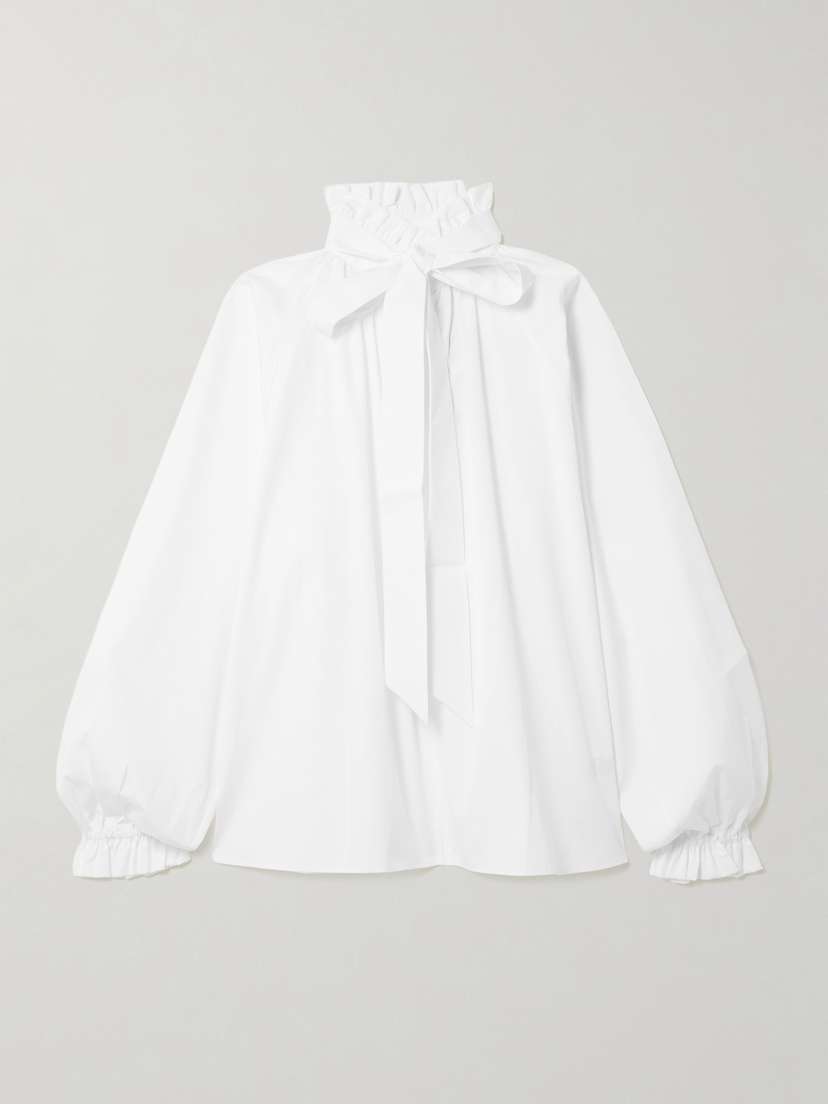 La DoubleJ Icon Cerere Tie-detailed Ruffled Cotton-poplin Blouse