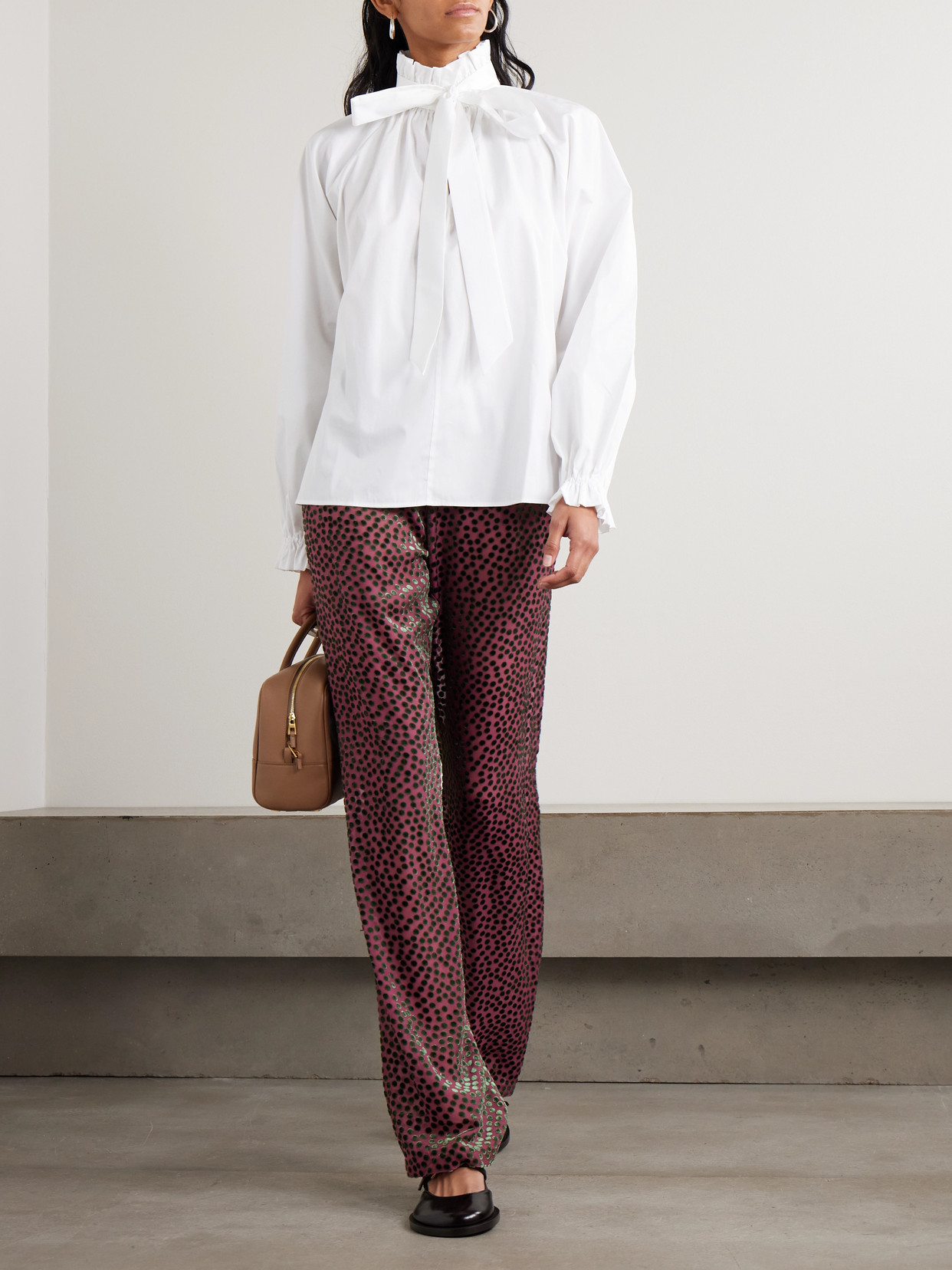 La Doublej Icon Cerere Tie-detailed Ruffled Cotton-poplin Blouse In White