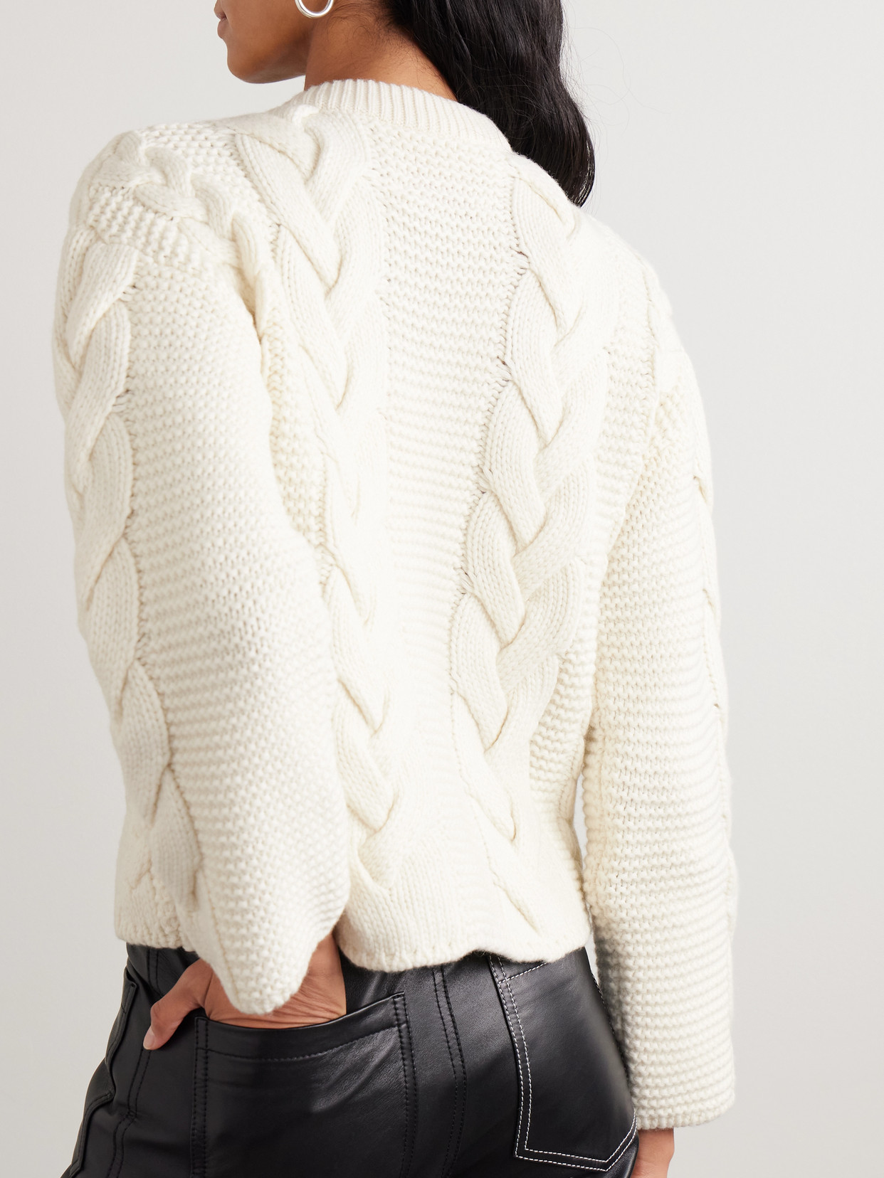 La Doublej Icon Portrait Crystal-embellished Cable-knit Wool-blend Cardigan In White