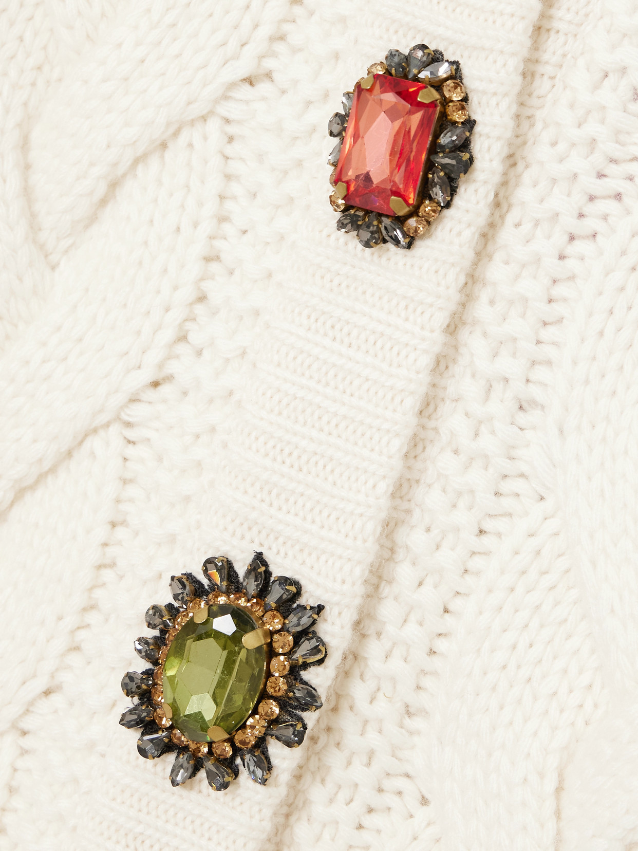 La Doublej Icon Portrait Crystal-embellished Cable-knit Wool-blend Cardigan In White