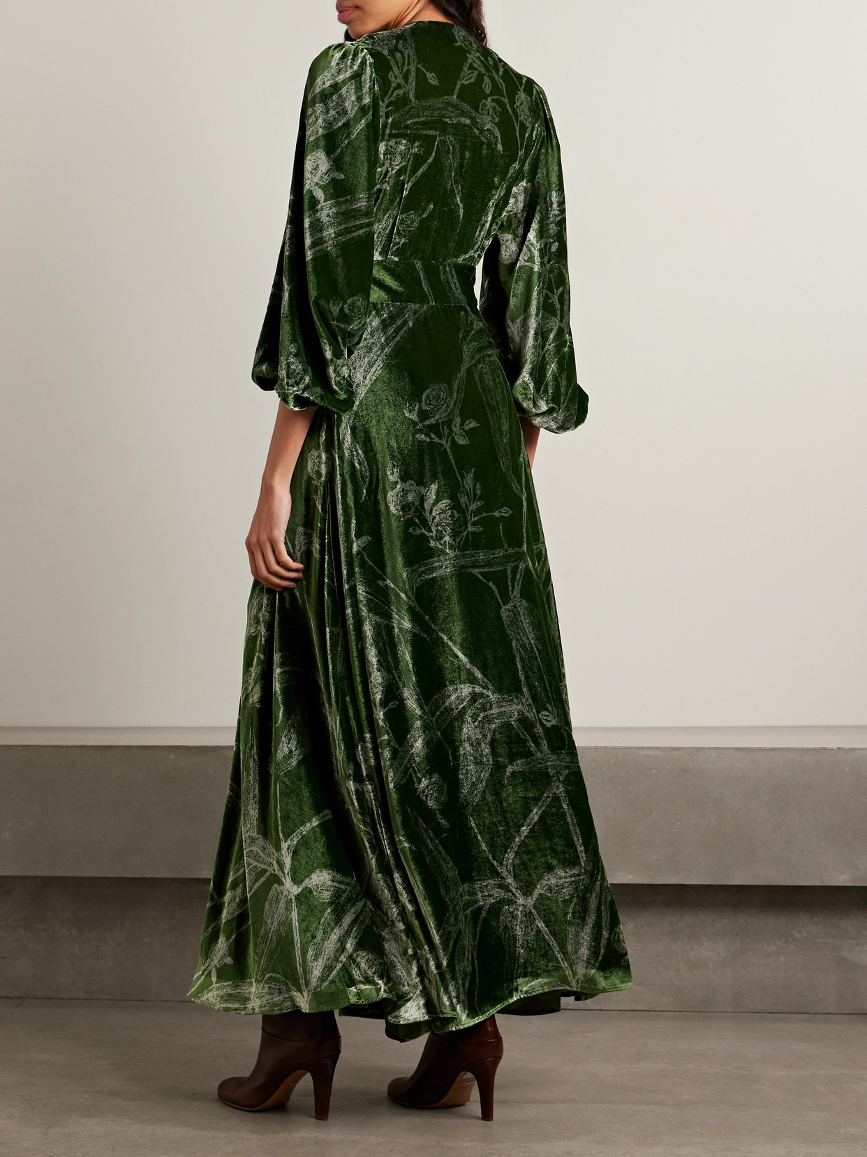 La Doublej Camerino Printed Velvet Maxi Dress In Green