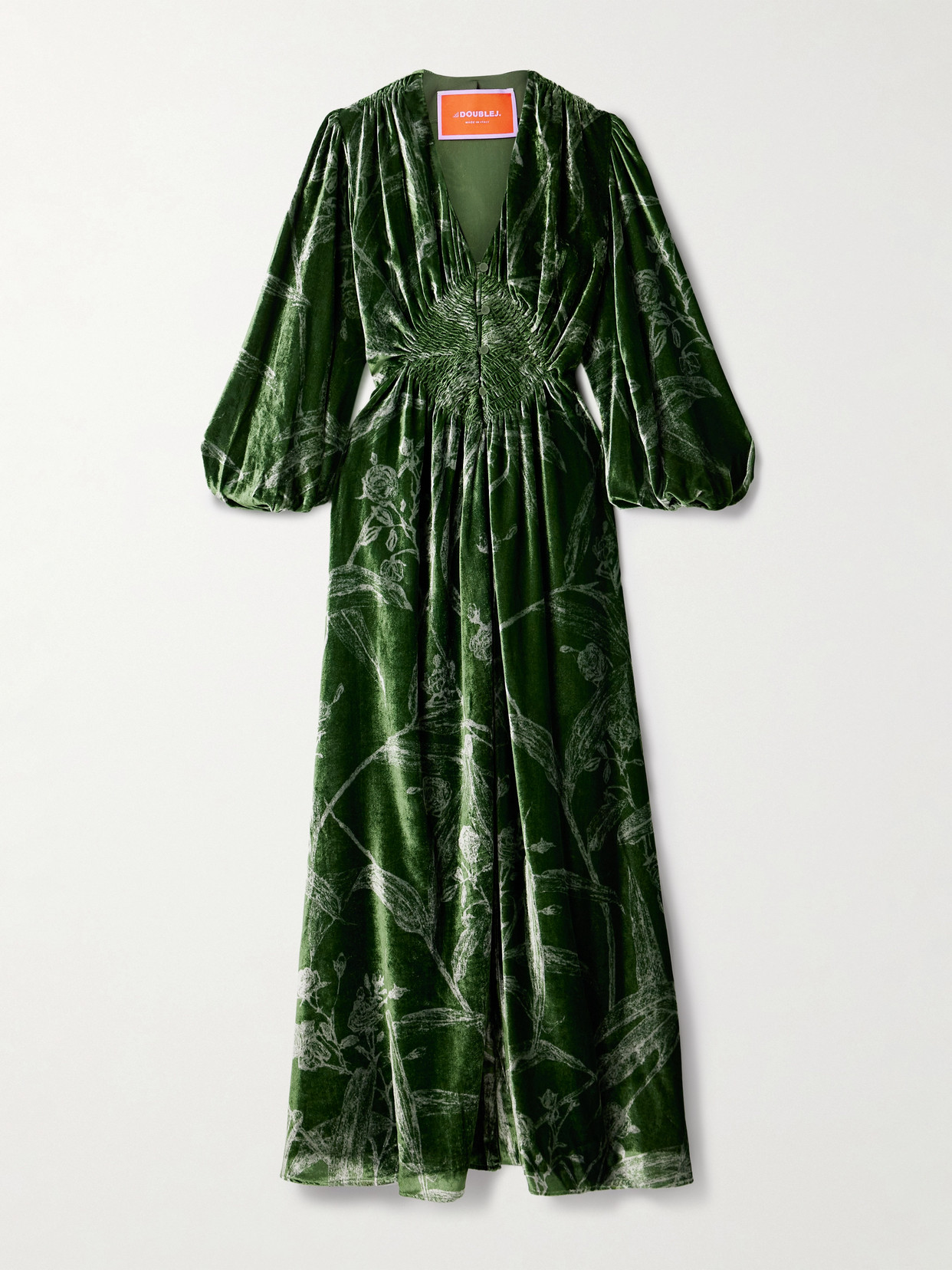 La Doublej Camerino Printed Velvet Maxi Dress In Green
