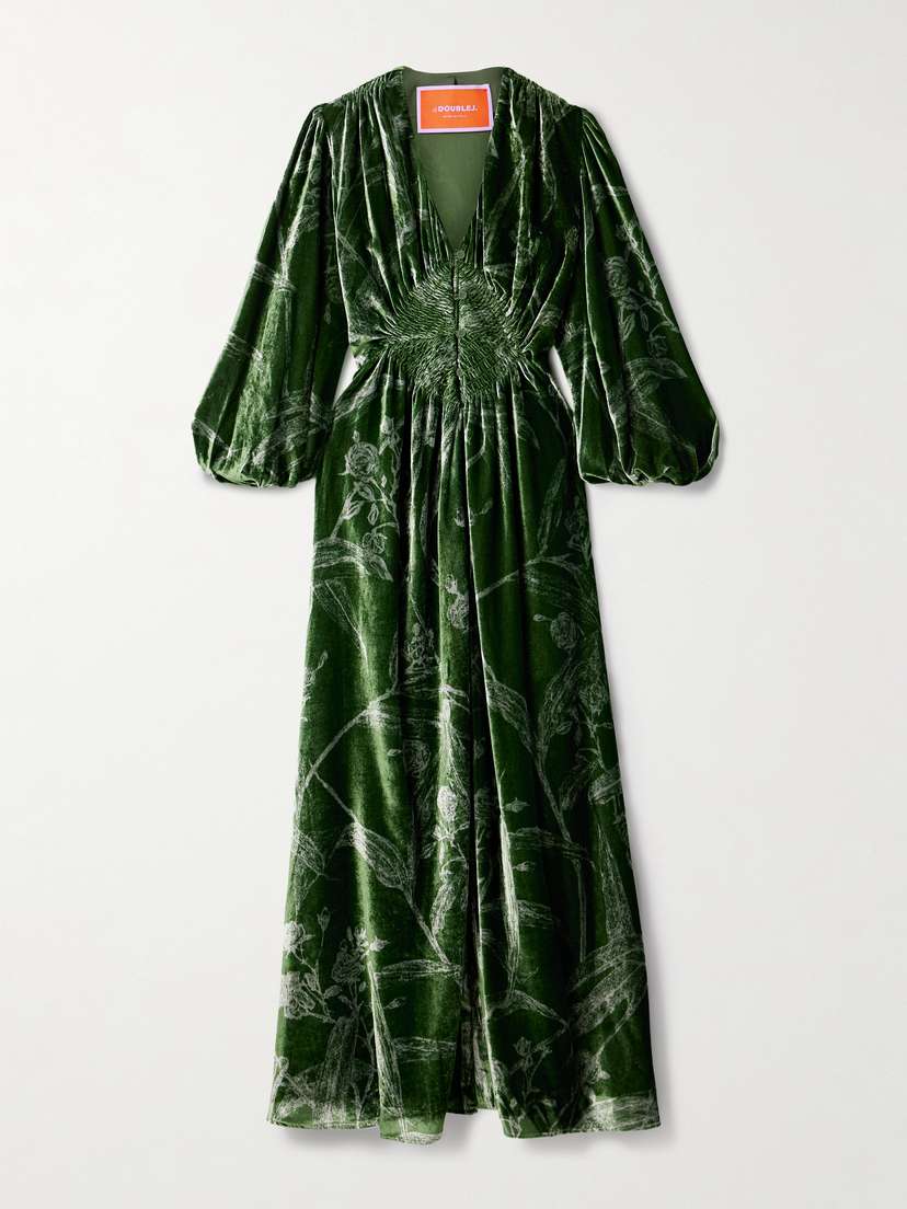 La DoubleJ Camerino Printed Velvet Maxi Dress