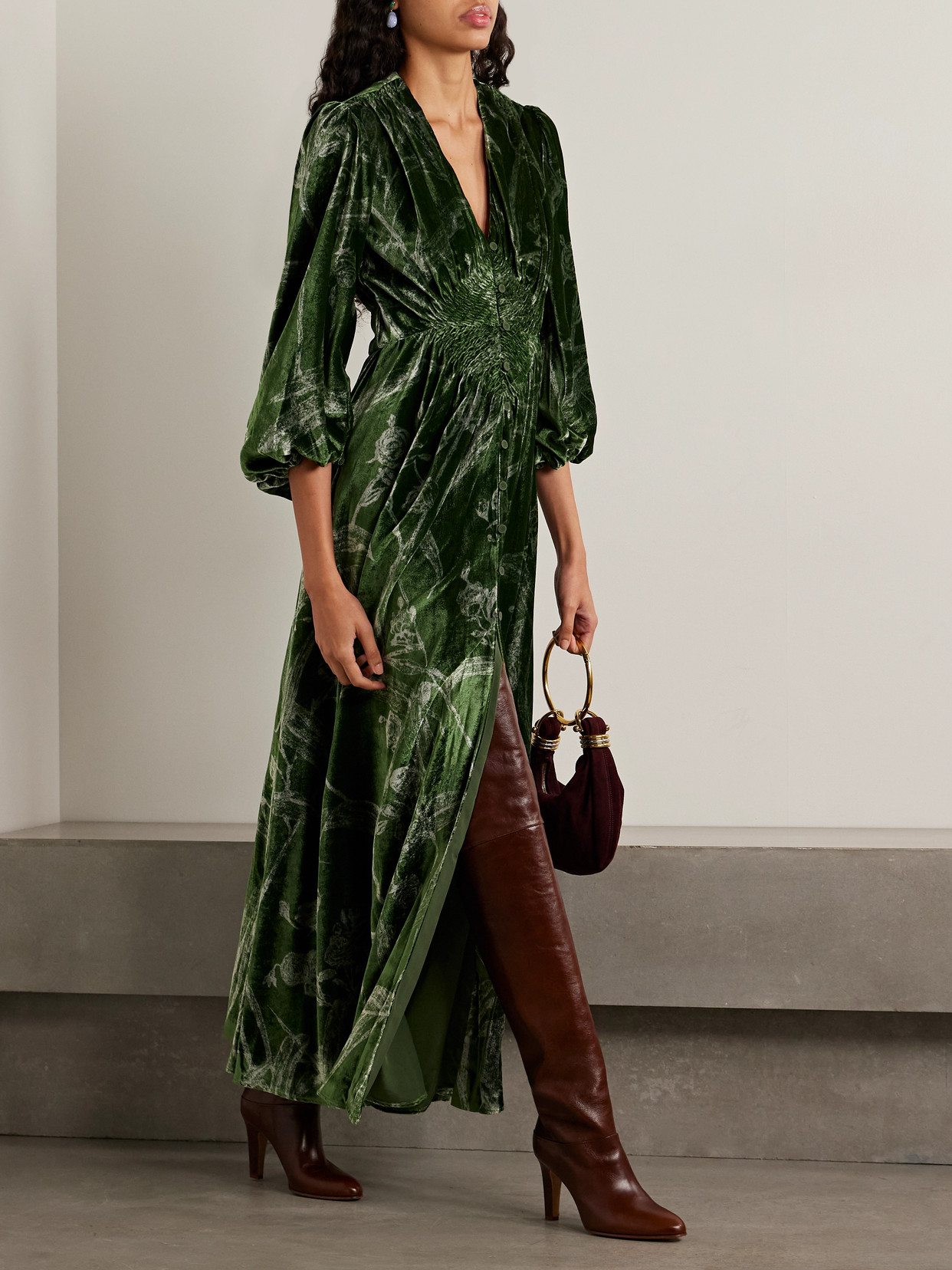 La Doublej Camerino Printed Velvet Maxi Dress In Green