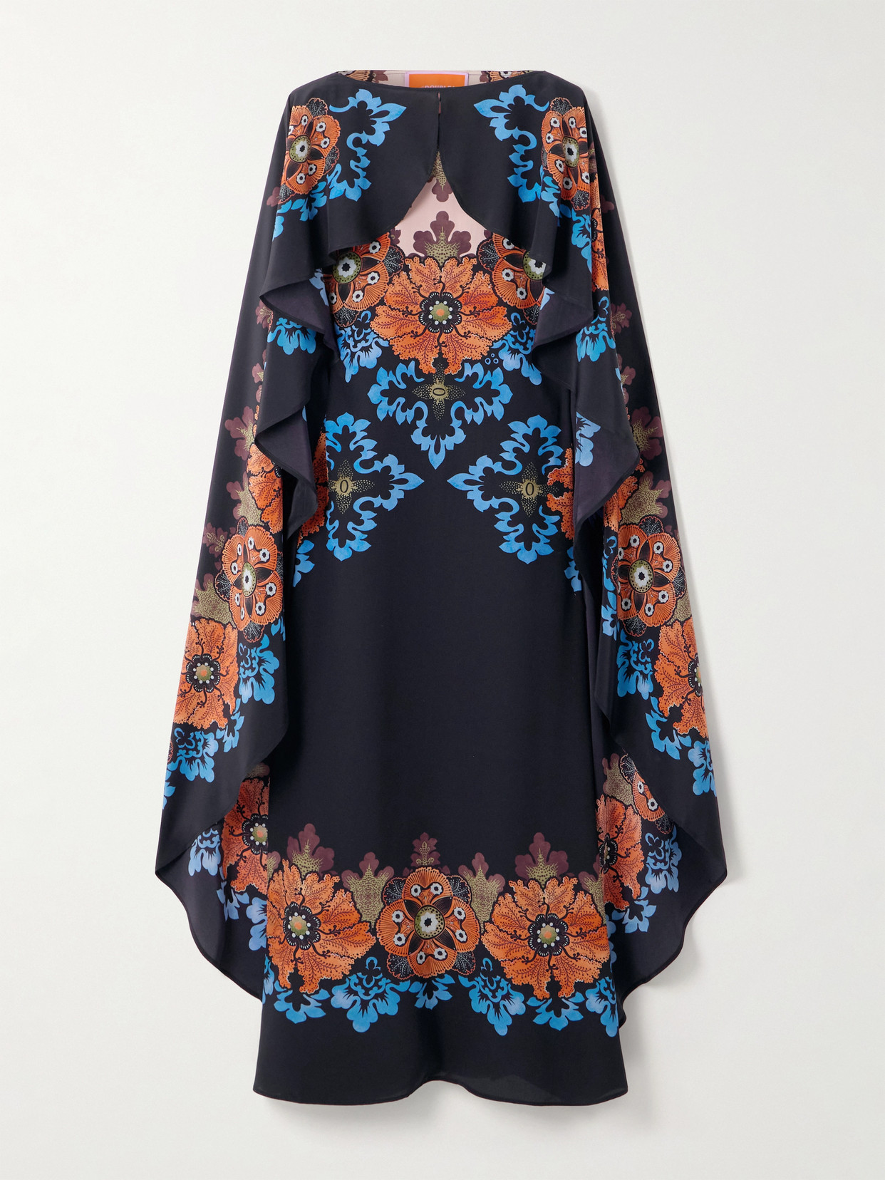 La Doublej Magic Cape-effect Printed Silk-crepe Maxi Dress In Multi
