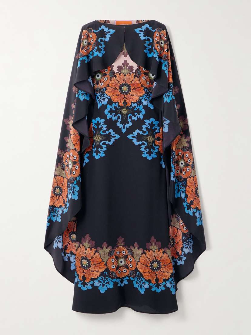 La DoubleJ Magic Cape-effect Printed Silk-crepe Maxi Dress
