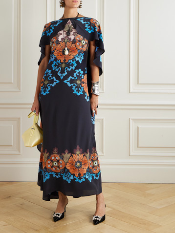 La DoubleJ Magic cape-effect printed silk-crepe maxi dress