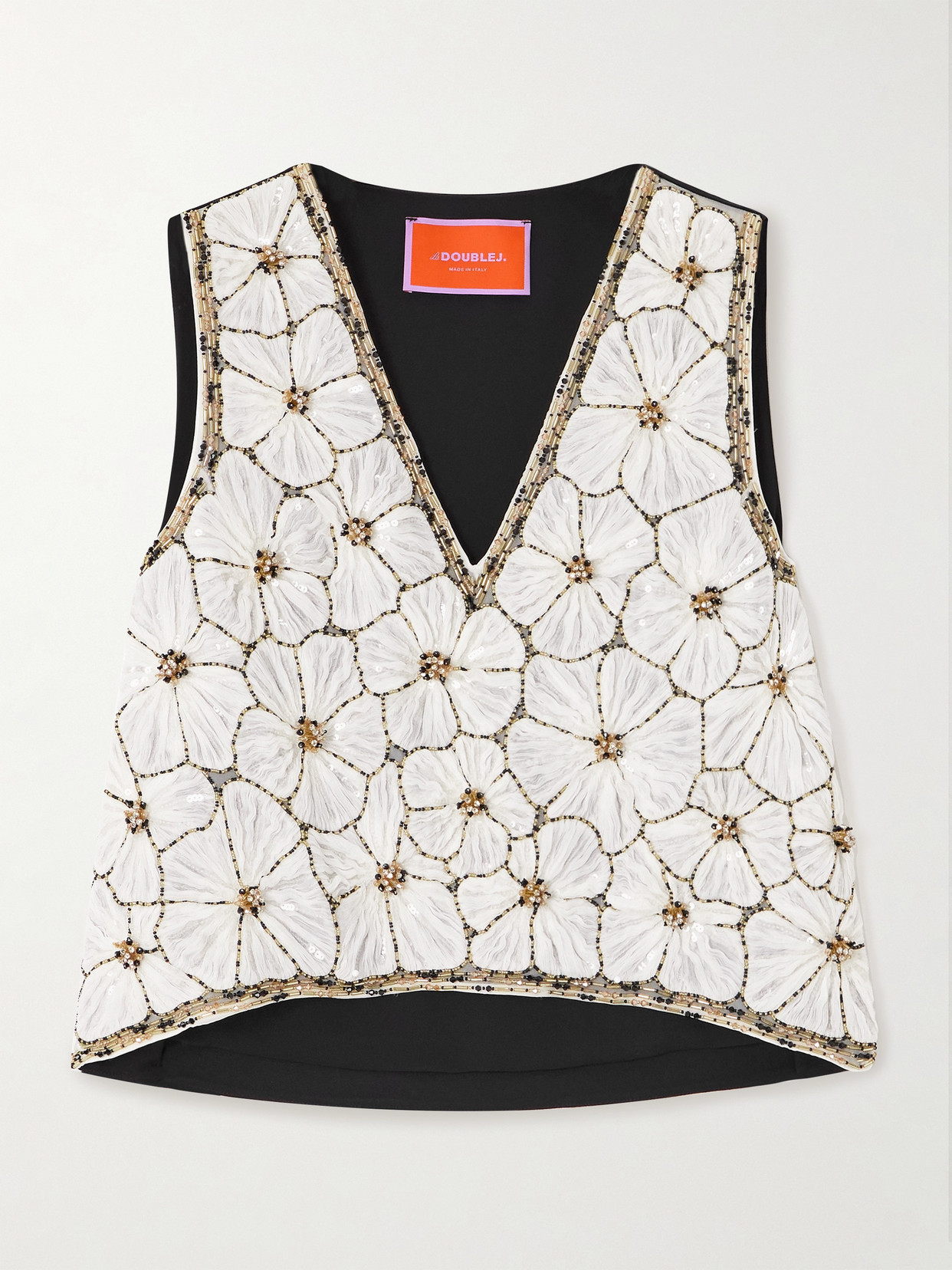 La Doublej Embellished Chiffon Blouse In White