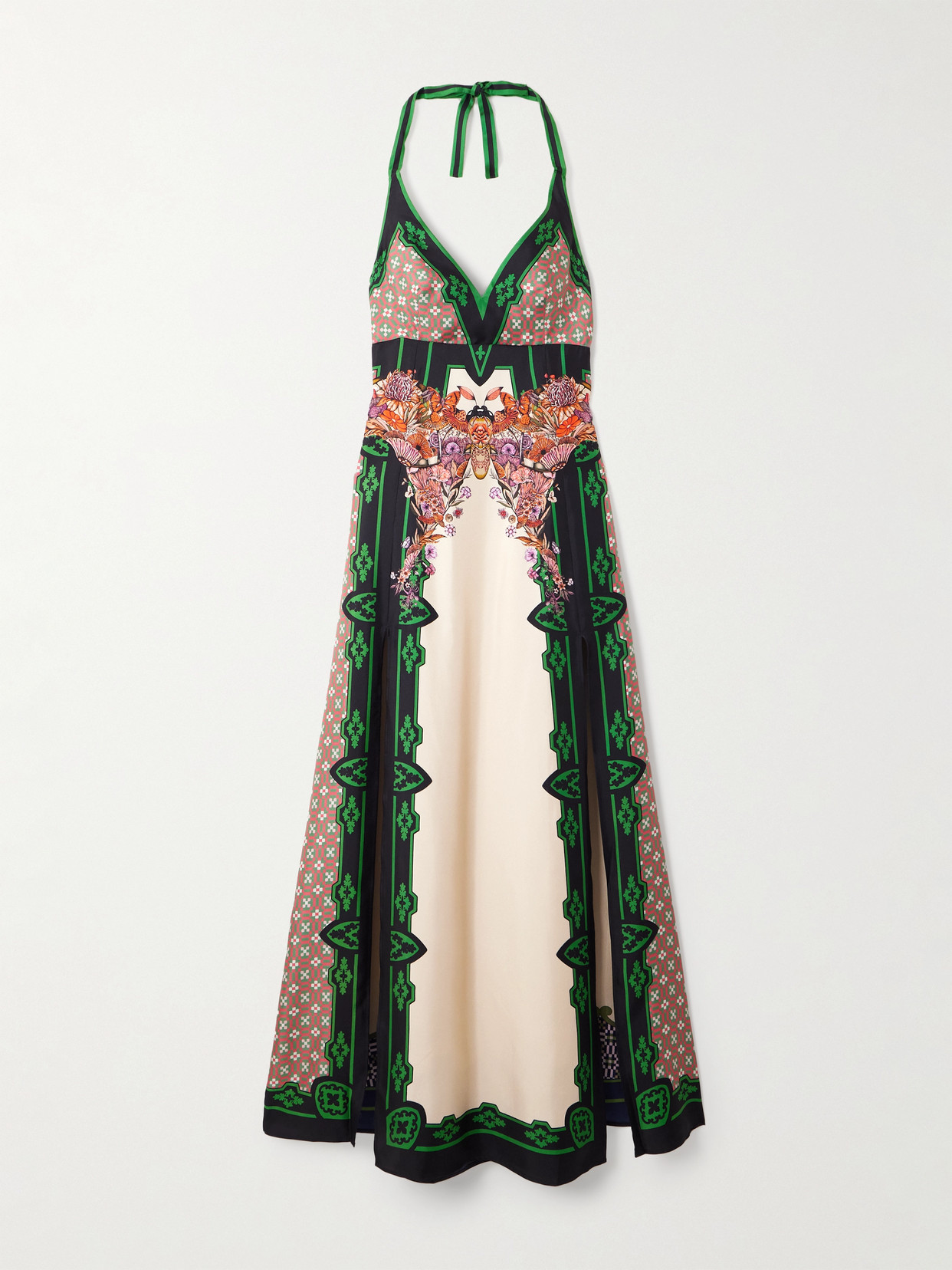 La Doublej La Favorita Printed Silk-twill Halterneck Maxi Dress In Multi