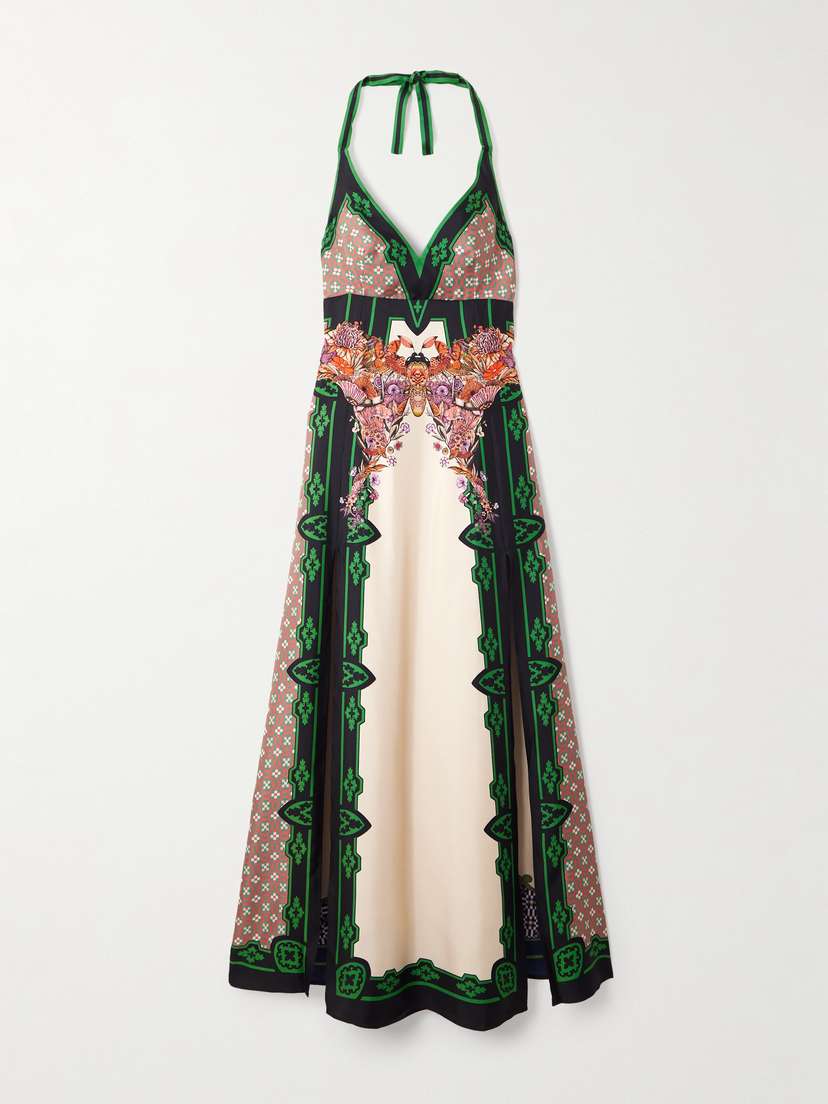 La DoubleJ La Favorita Printed Silk-twill Halterneck Maxi Dress