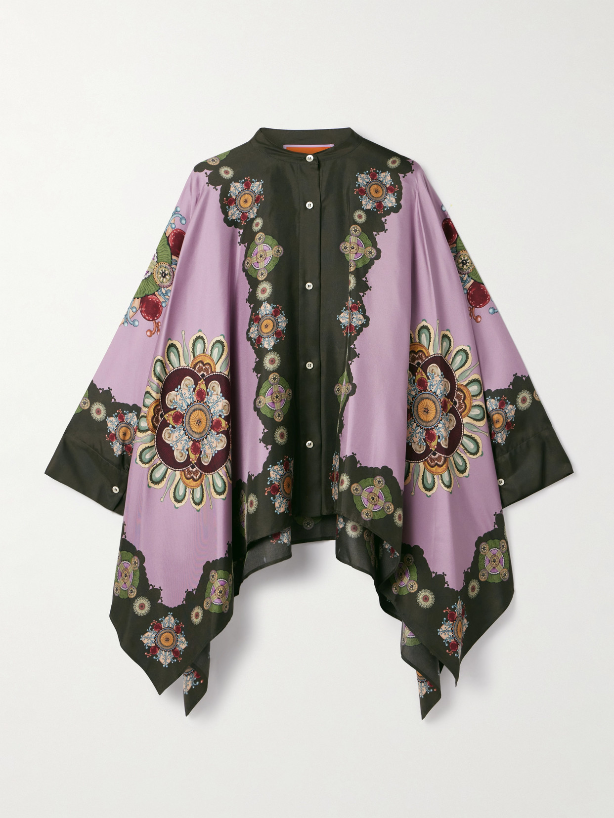 La Doublej Icon Foulard Draped Printed Silk-twill Shirt In Purple