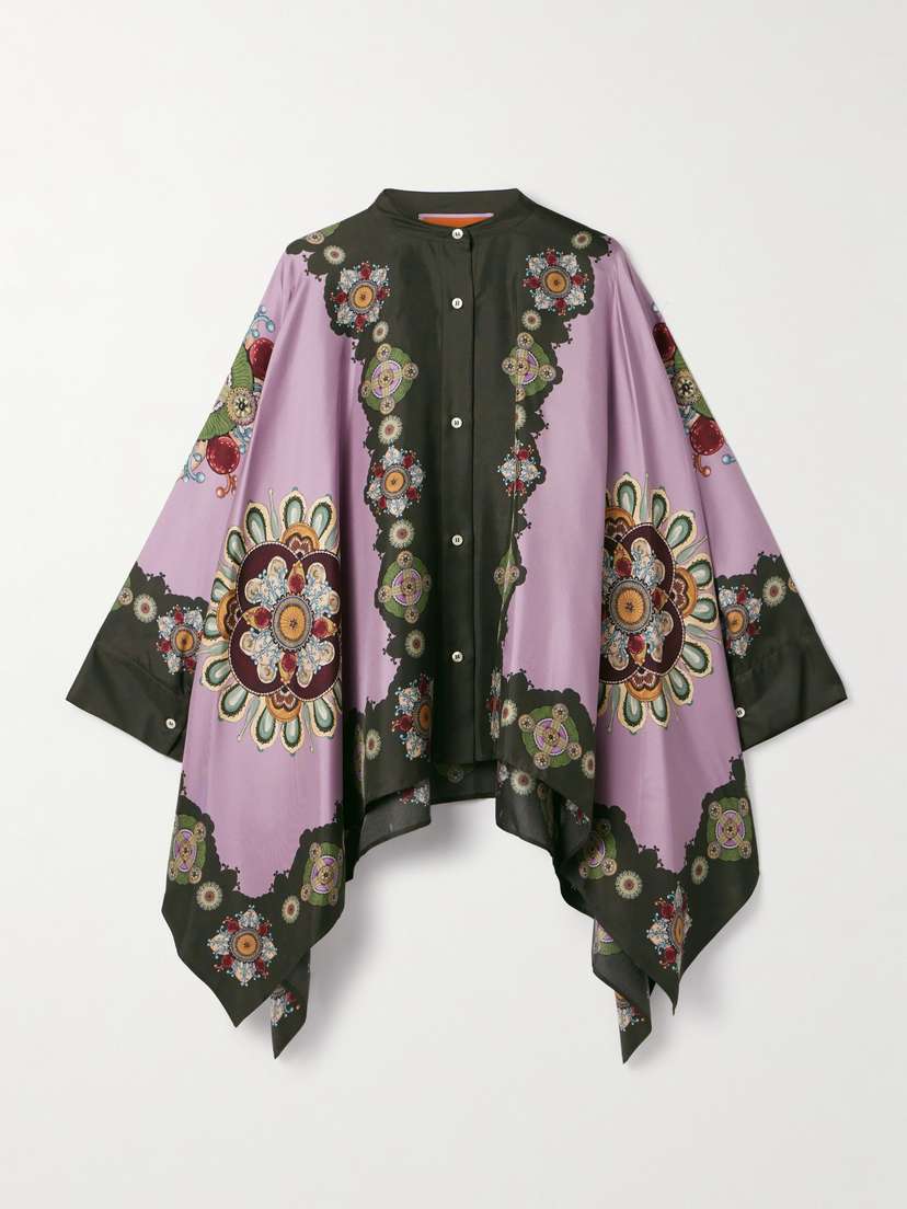 La DoubleJ Icon Foulard Draped Printed Silk-twill Shirt
