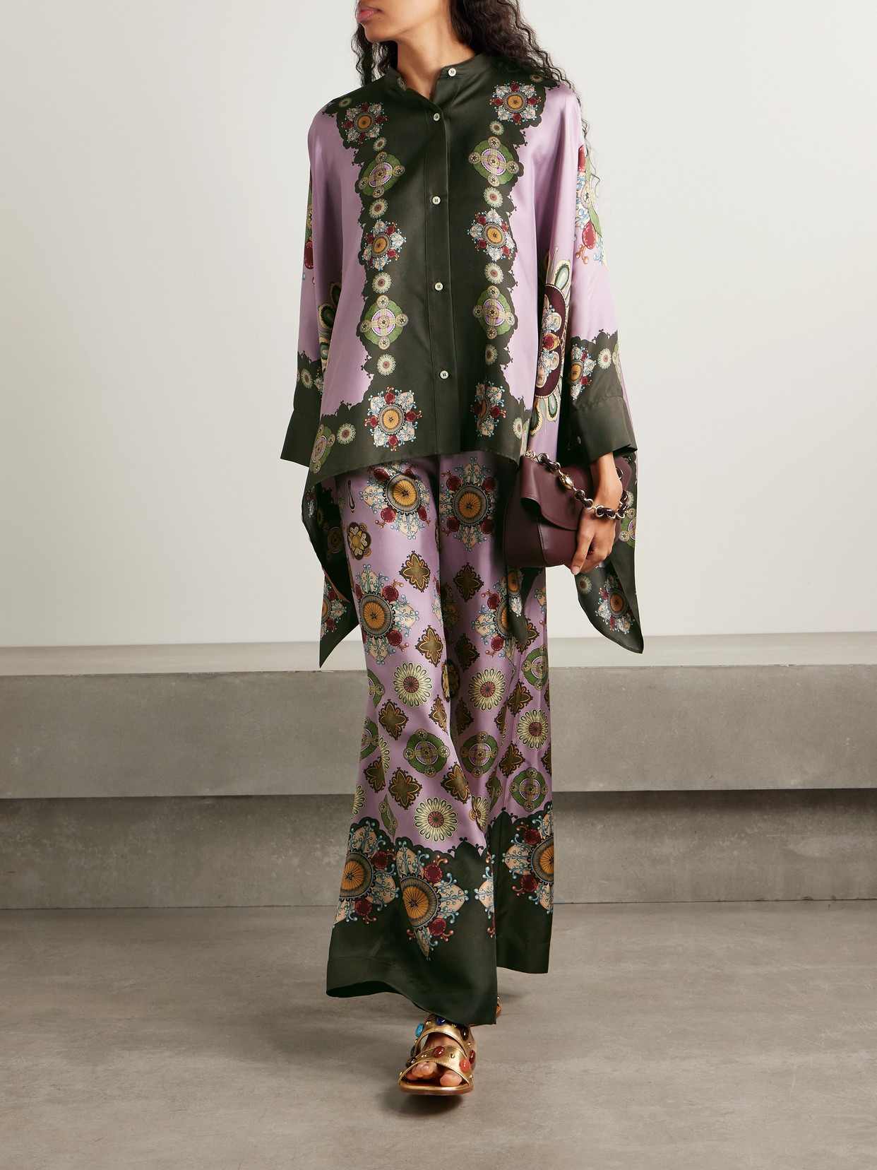 Icon Foulard Draped Printed Silk-Twill Shirt