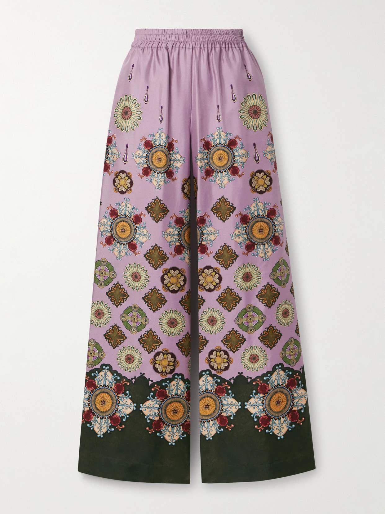 La Doublej Icon Palazzo Printed Silk-twill Wide-leg Pants In Purple