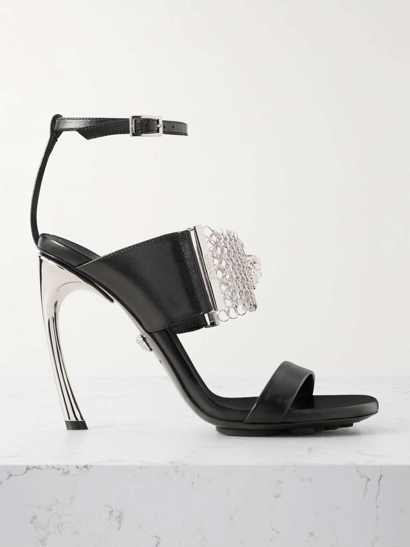 Versace Chainmail And Pvc-trimmed Leather Sandals