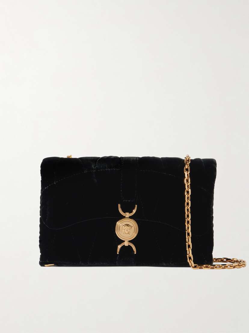 Versace Kleio Mini Quilted Velvet Shoulder Bag