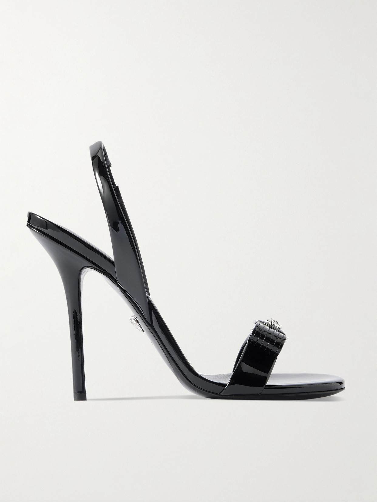 Versace Opera Embellished Patent-leather Slingback Sandals In Black