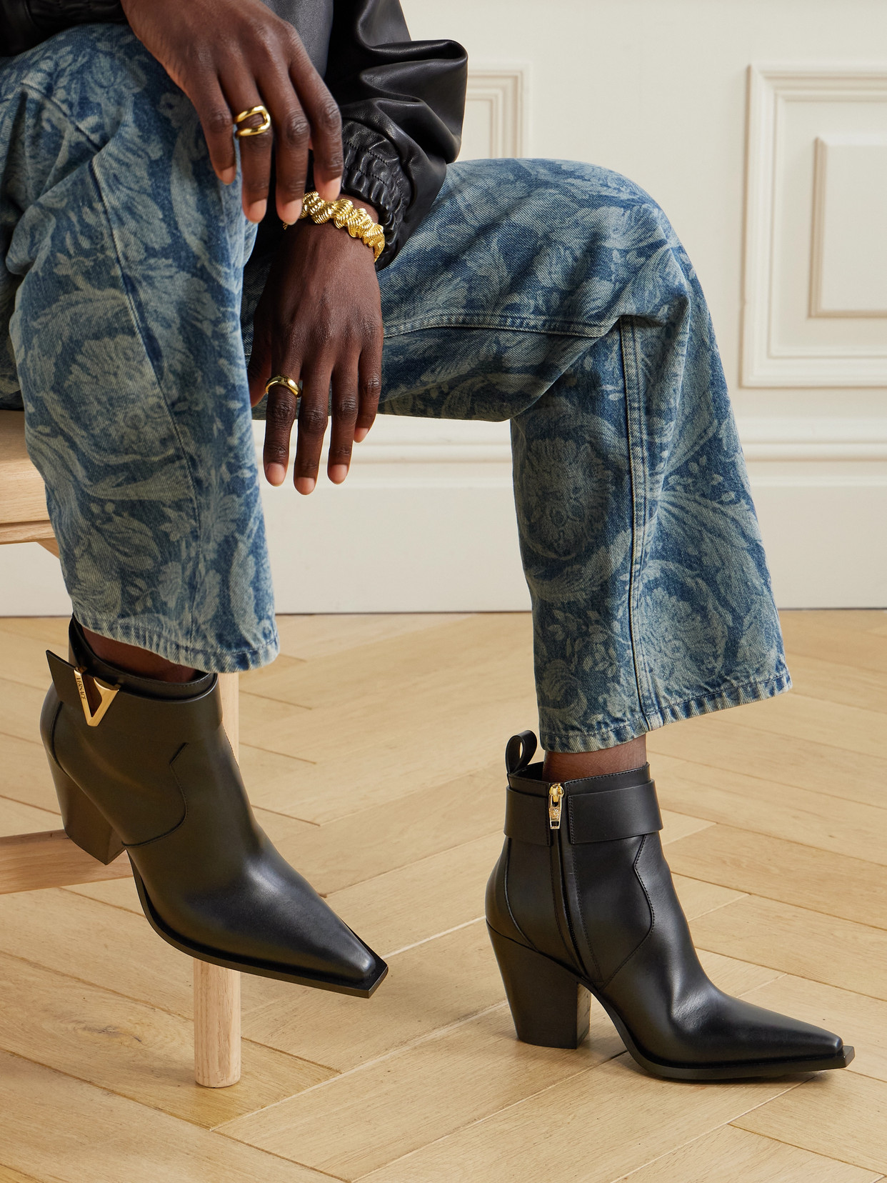 Embellished Leather Ankle Boots