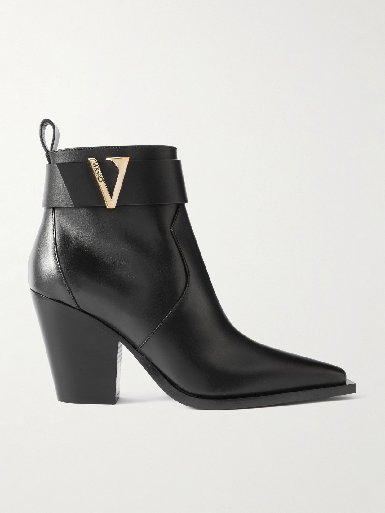 Versace Embellished Leather Ankle Boots In Black