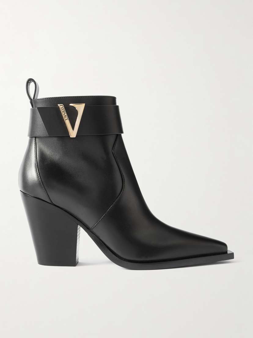 Versace Embellished Leather Ankle Boots