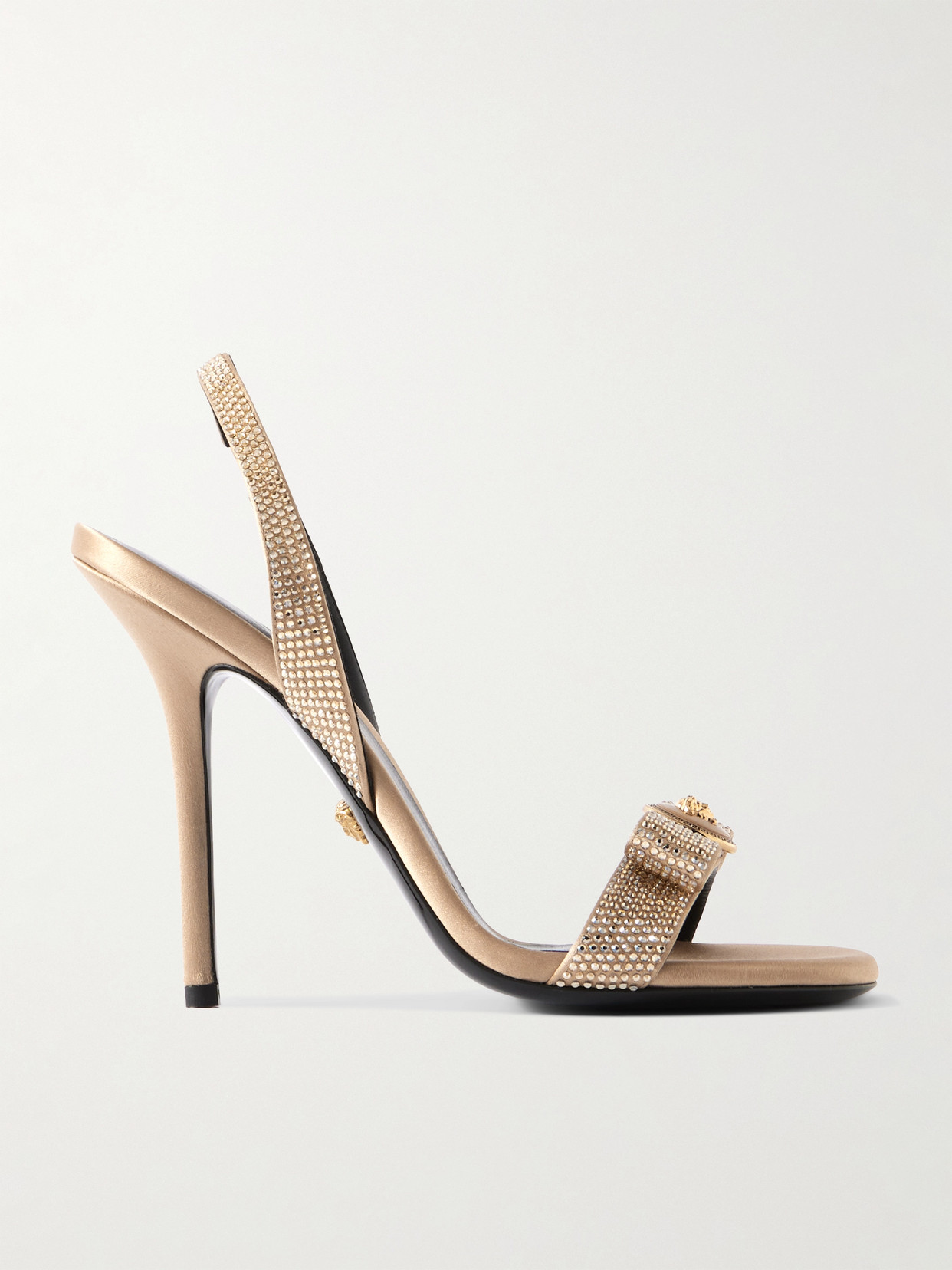 Versace Opera Embellished Satin Slingback Sandals In Gold