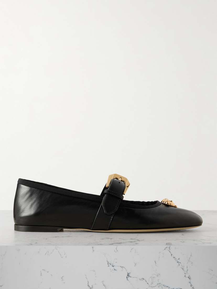 Versace Embellished Leather Mary Jane Ballet Flats